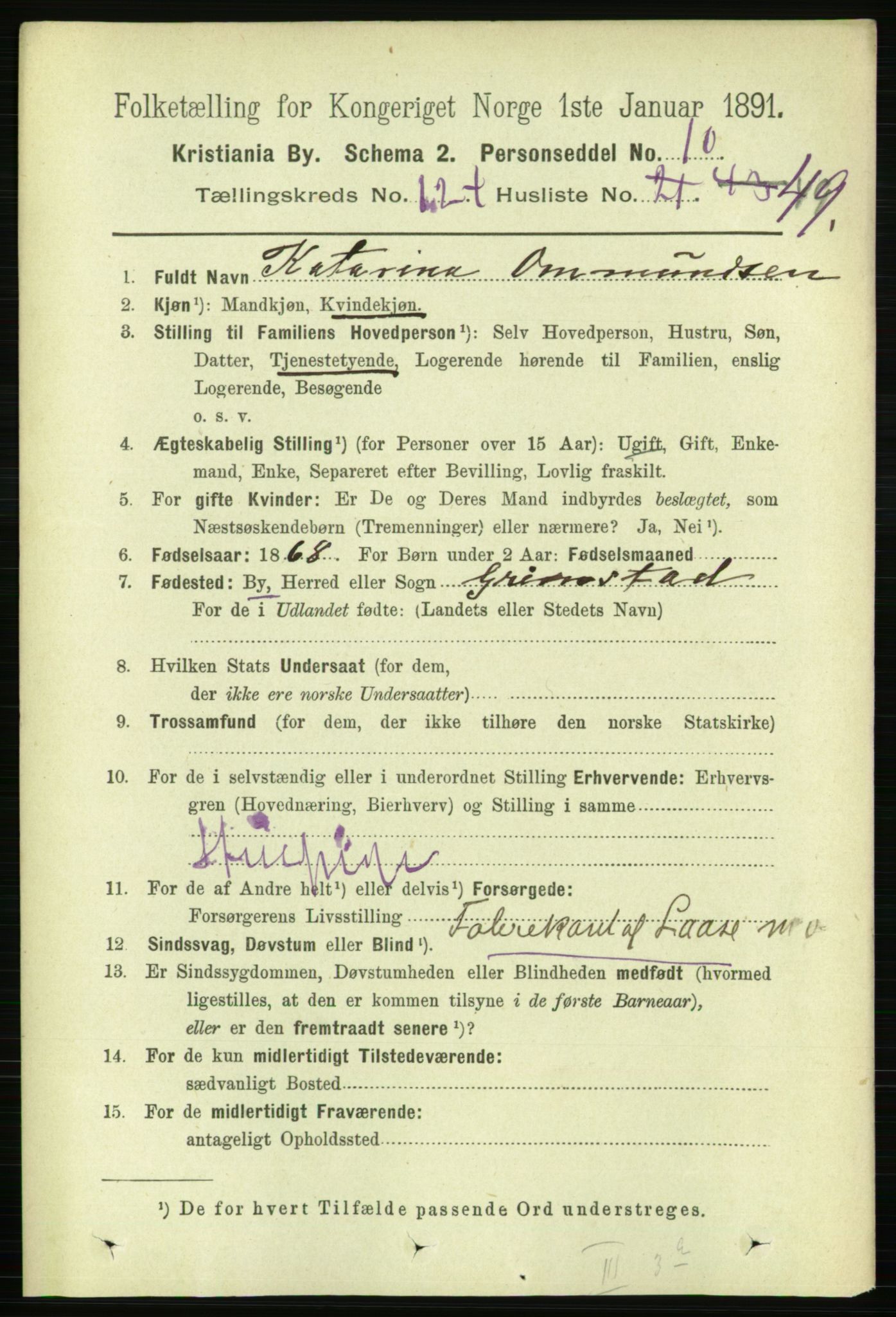 RA, 1891 census for 0301 Kristiania, 1891, p. 66204