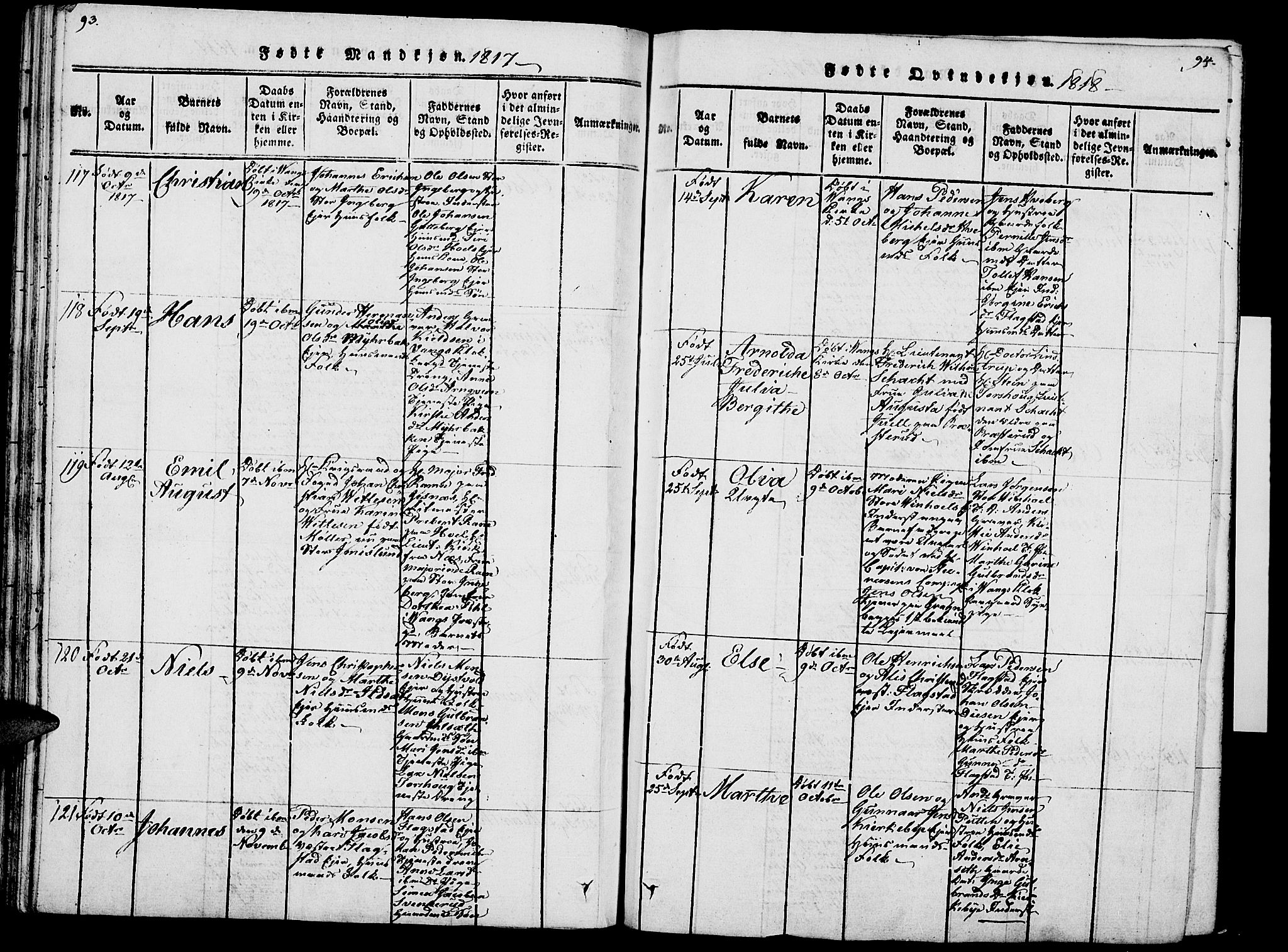 Vang prestekontor, Hedmark, AV/SAH-PREST-008/H/Ha/Haa/L0007: Parish register (official) no. 7, 1813-1826, p. 93-94