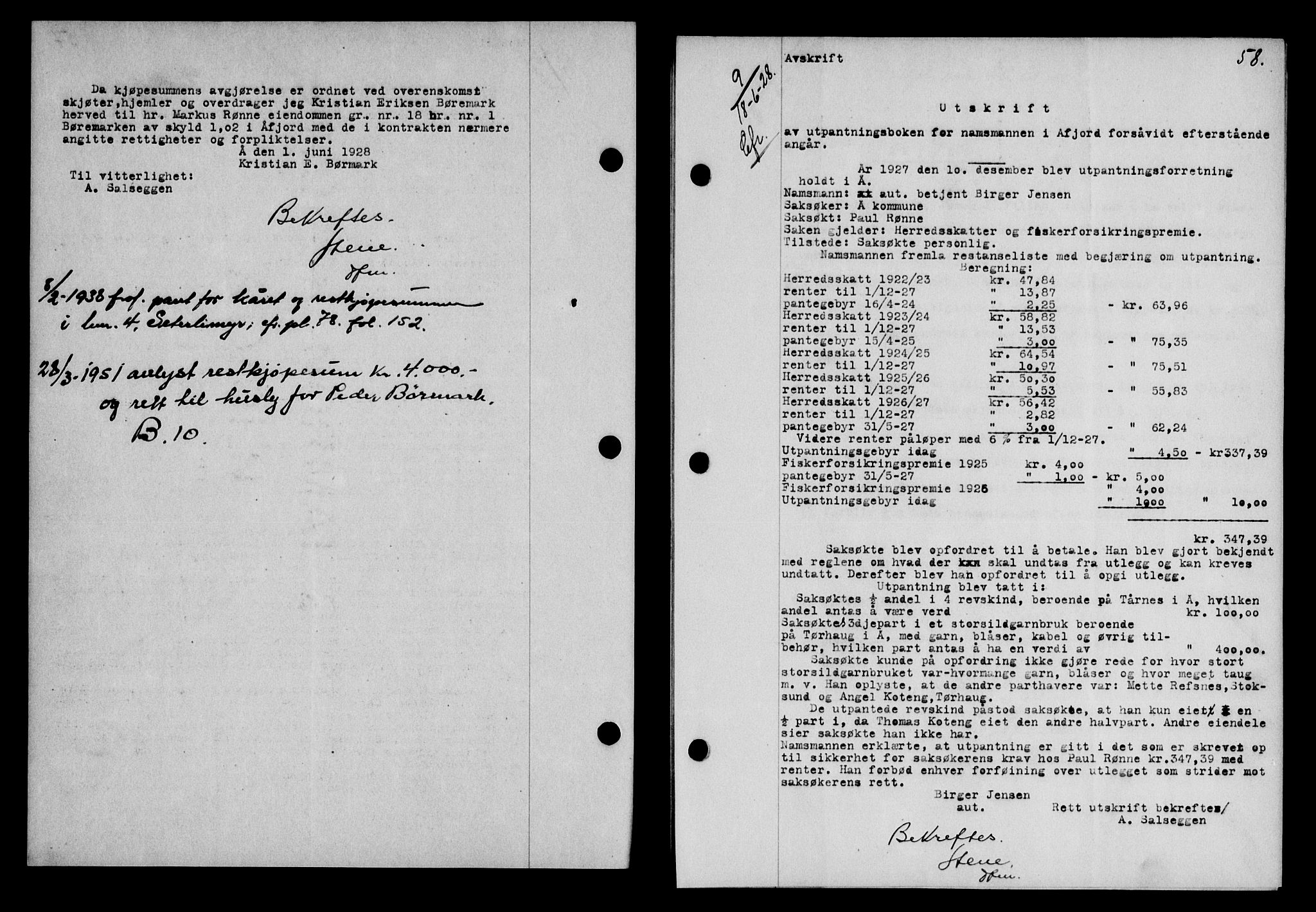 Fosen sorenskriveri, SAT/A-1107/1/2/2C/L0067: Mortgage book no. 58, 1928-1929, p. 58, Deed date: 18.06.1928