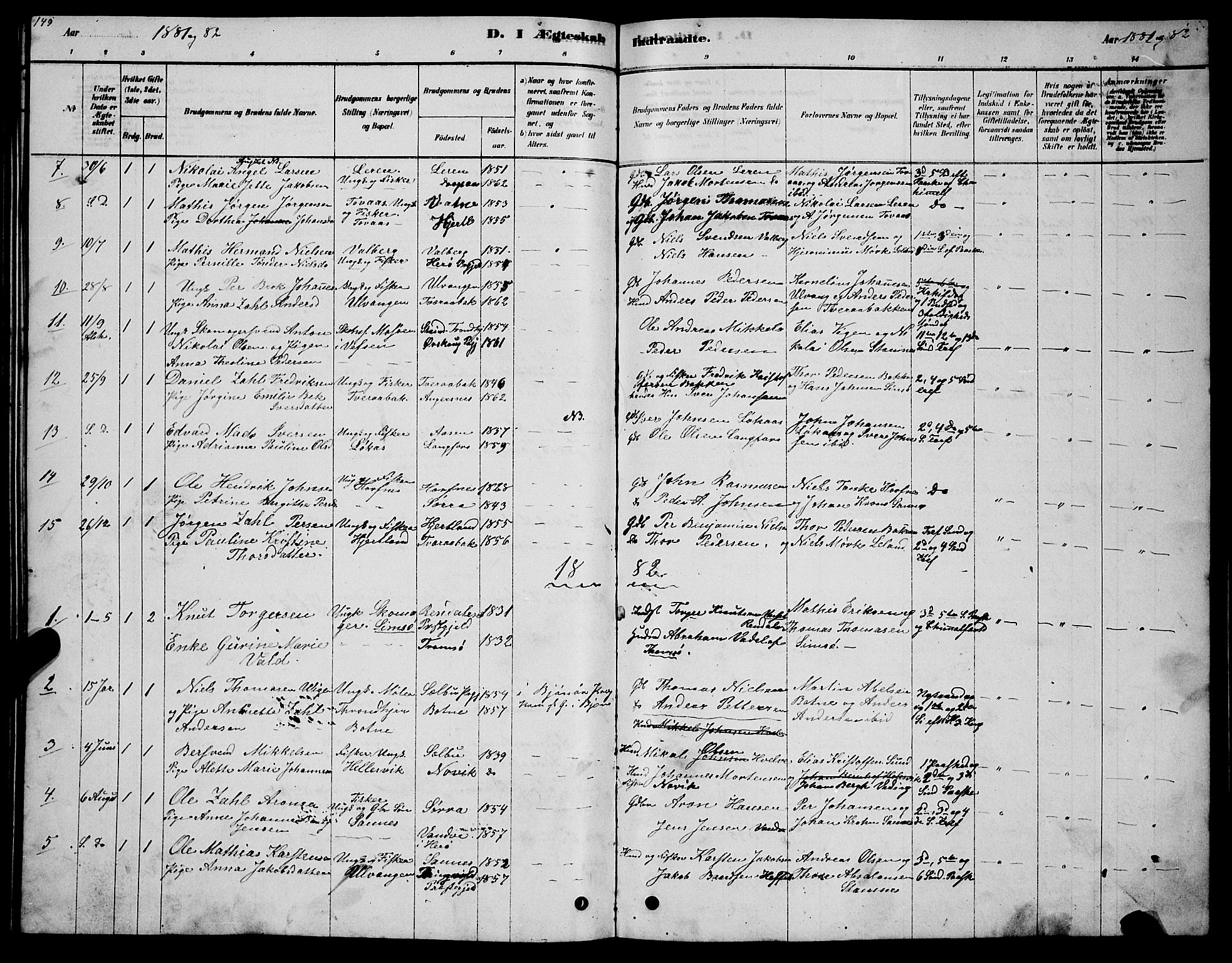 Ministerialprotokoller, klokkerbøker og fødselsregistre - Nordland, AV/SAT-A-1459/831/L0477: Parish register (copy) no. 831C04, 1878-1897, p. 149