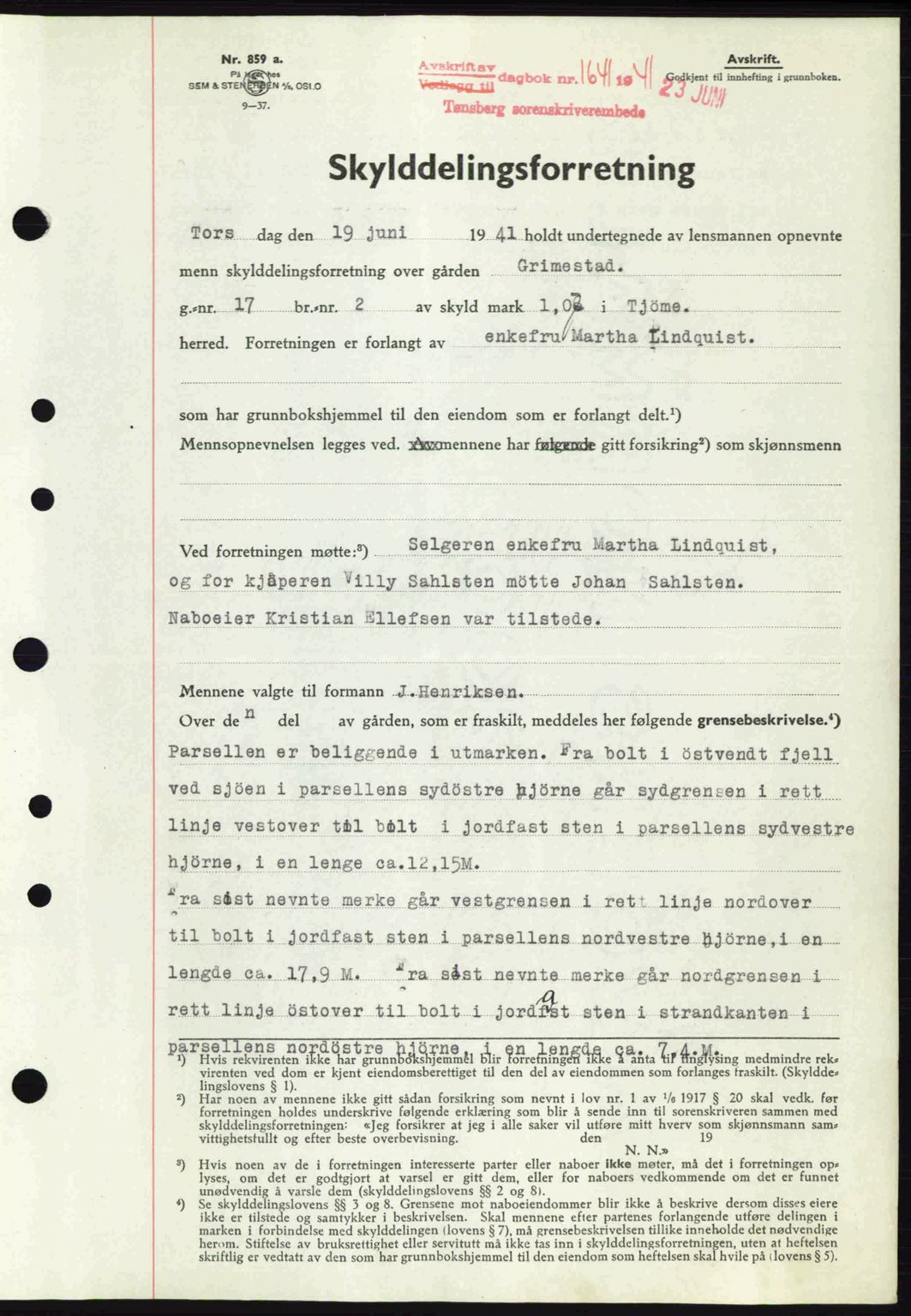 Tønsberg sorenskriveri, AV/SAKO-A-130/G/Ga/Gaa/L0010: Mortgage book no. A10, 1941-1941, Diary no: : 1641/1941