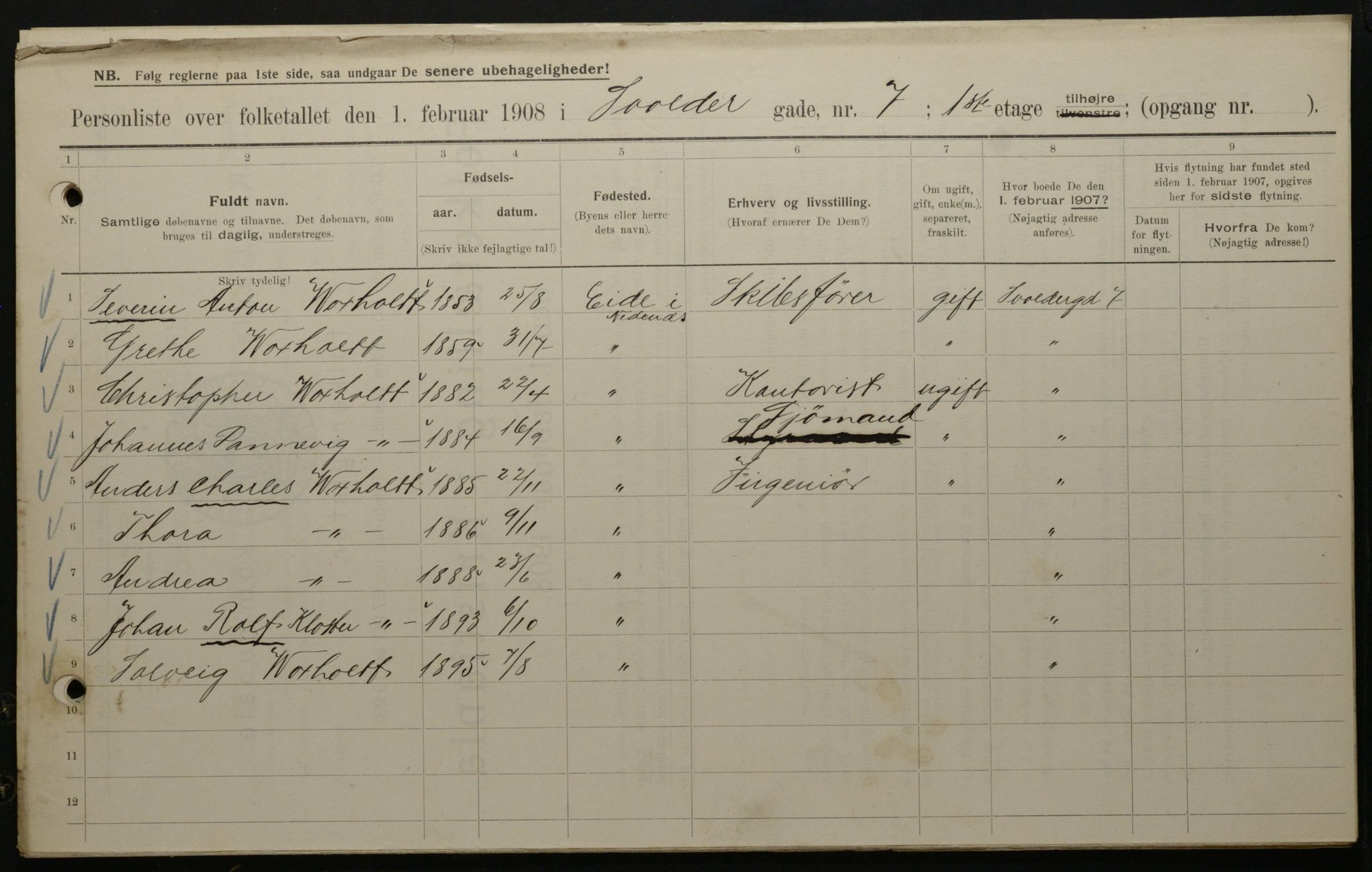 OBA, Municipal Census 1908 for Kristiania, 1908, p. 95515