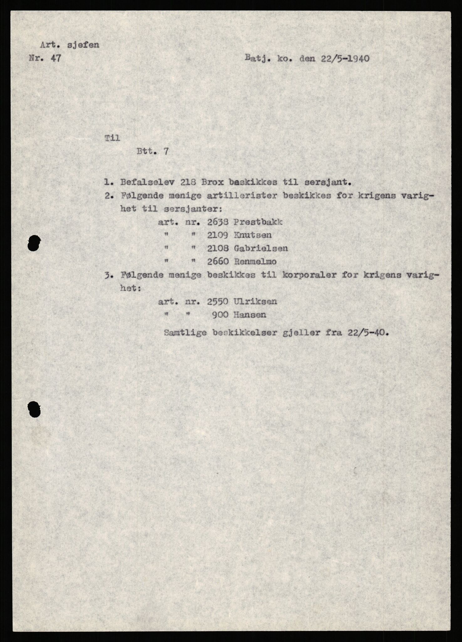 Forsvaret, Forsvarets krigshistoriske avdeling, AV/RA-RAFA-2017/Y/Yb/L0153: II-C-11-650  -  6. Divisjon: Bergartilleribataljon 3, 1940, p. 104