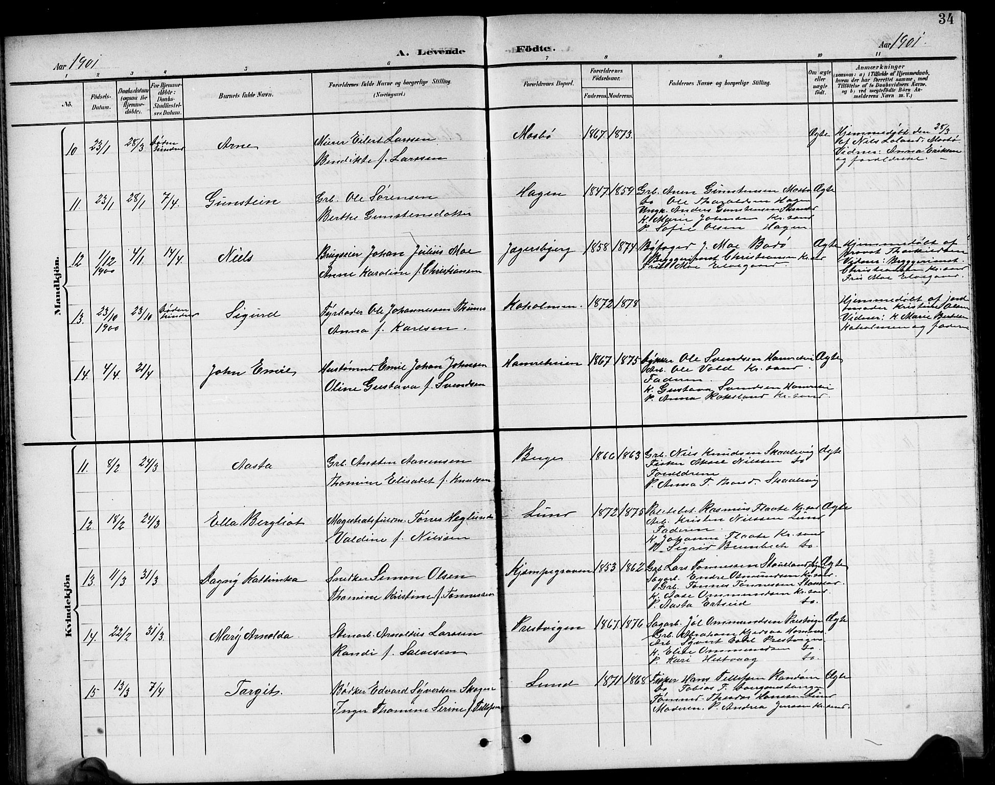 Oddernes sokneprestkontor, AV/SAK-1111-0033/F/Fb/Fba/L0009: Parish register (copy) no. B 9, 1899-1923, p. 34