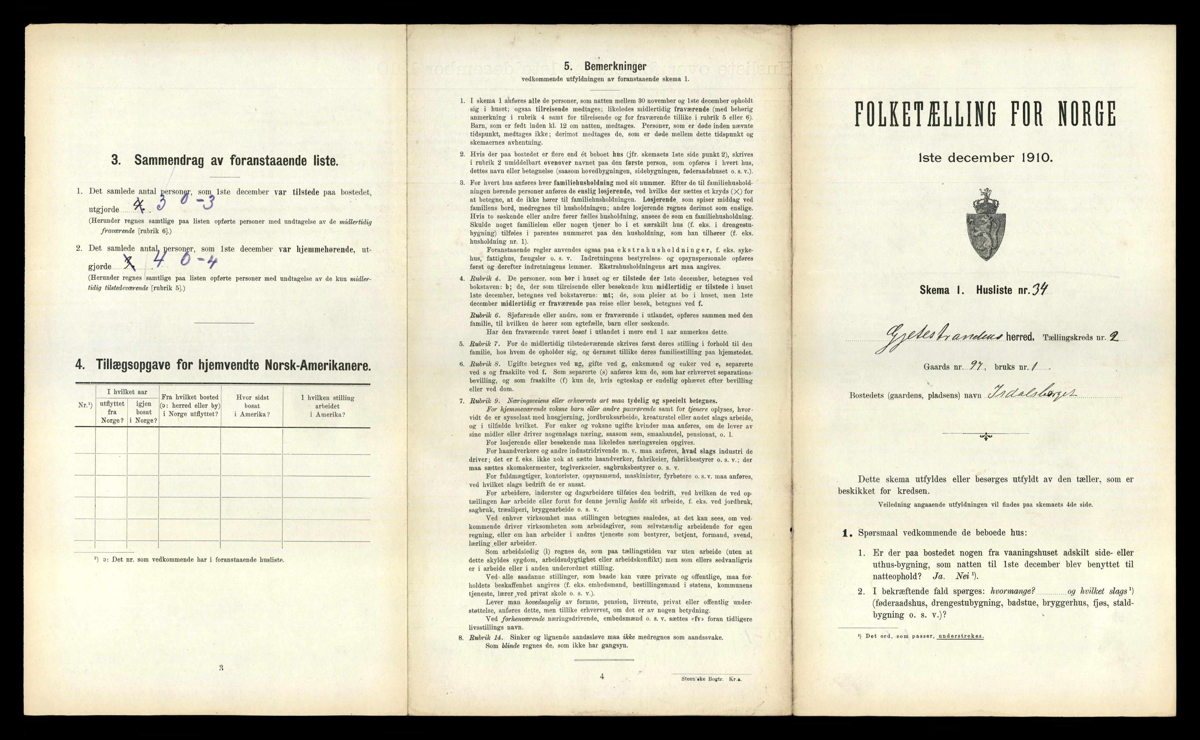 RA, 1910 census for Geitastrand, 1910, p. 178