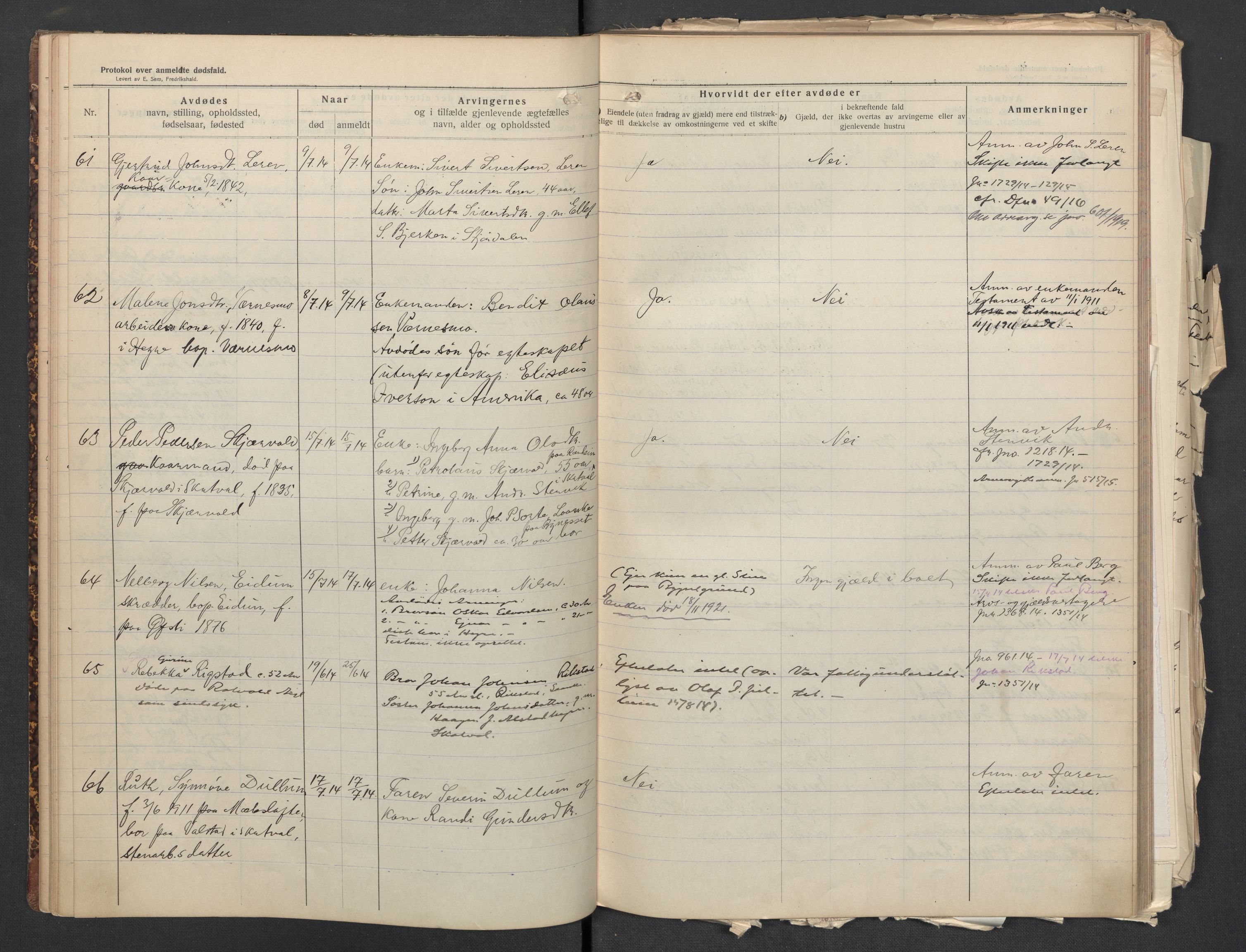 Nedre Stjørdal lensmannskontor, AV/SAT-A-1044/02/L0003: 2.01.03 Dødsfallsprotokoller, 1913-1917