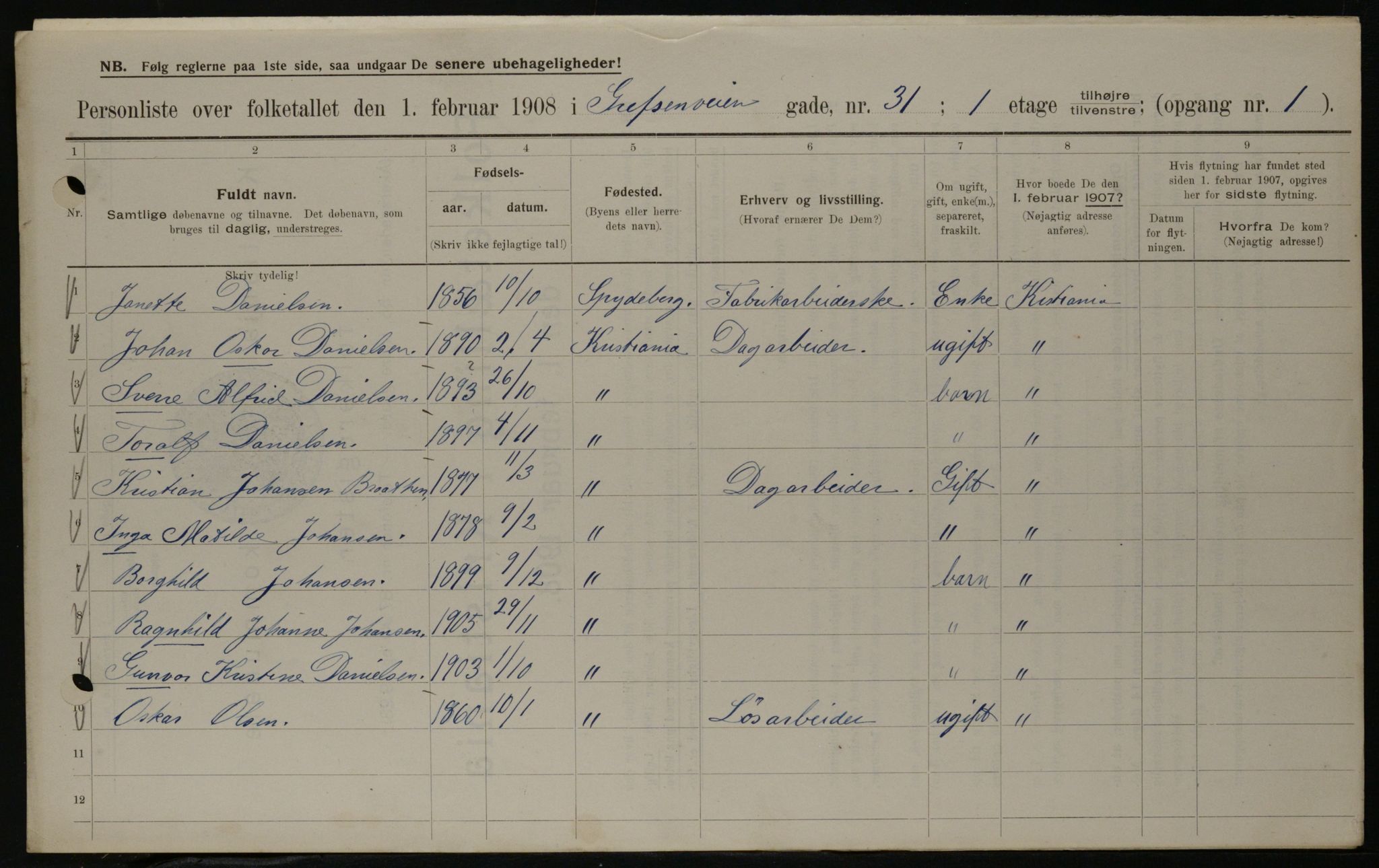 OBA, Municipal Census 1908 for Kristiania, 1908, p. 26735