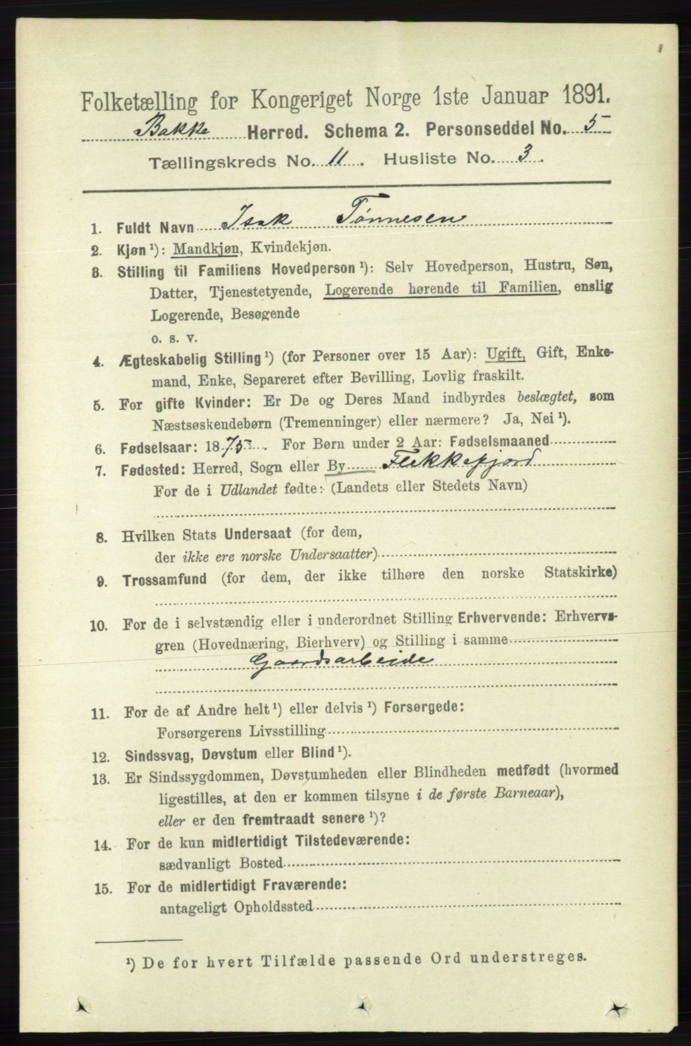 RA, 1891 census for 1045 Bakke, 1891, p. 2244