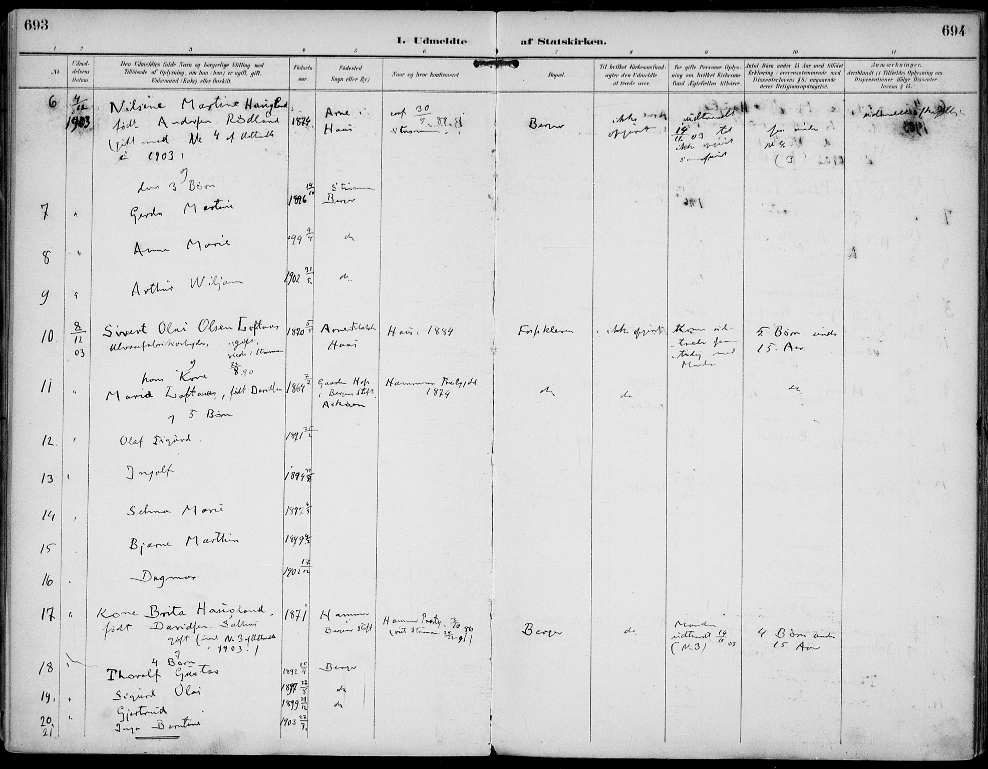 Strømm kirkebøker, AV/SAKO-A-322/F/Fa/L0005: Parish register (official) no. I 5, 1898-1919, p. 693-694