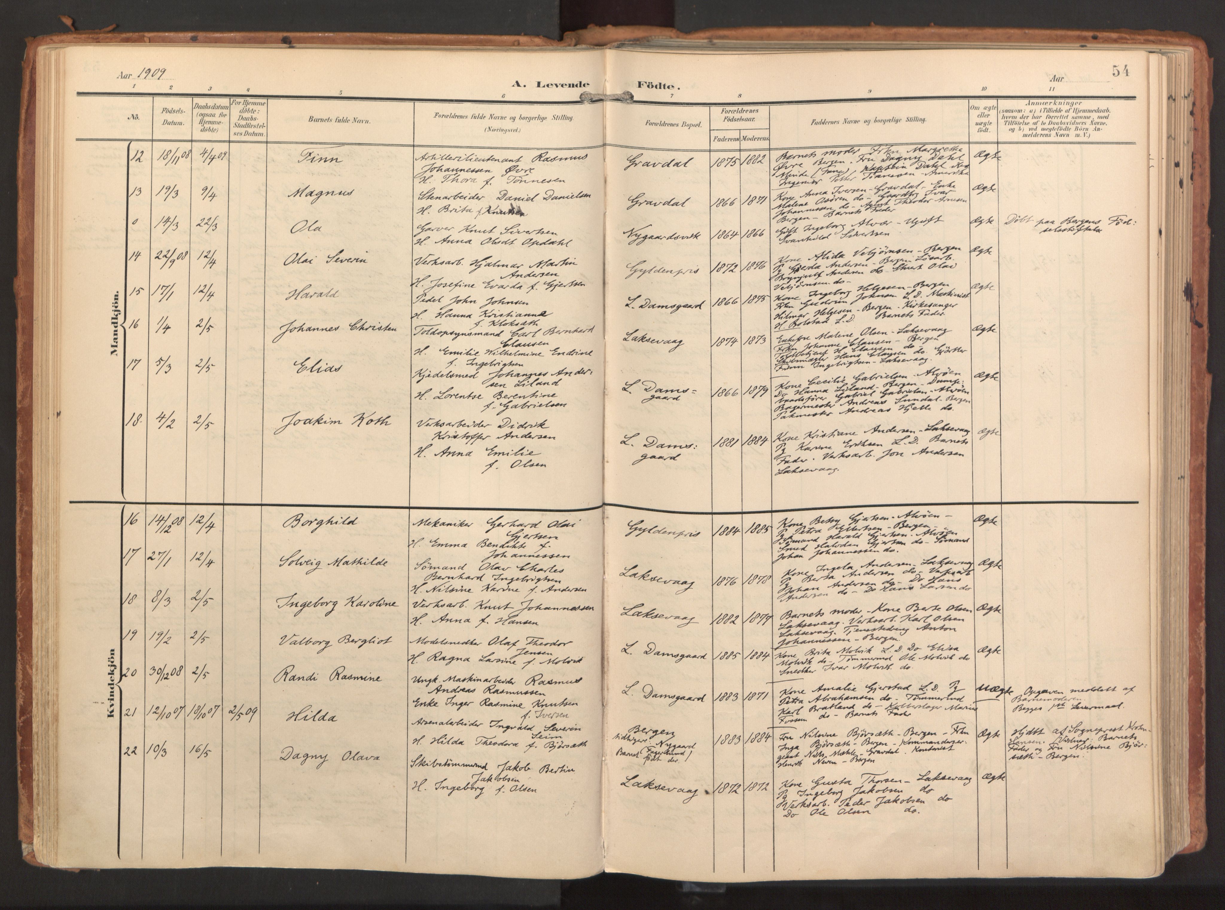 Laksevåg Sokneprestembete, AV/SAB-A-76501/H/Ha/Haa/Haaa/L0001: Parish register (official) no. A 1, 1903-1917, p. 54