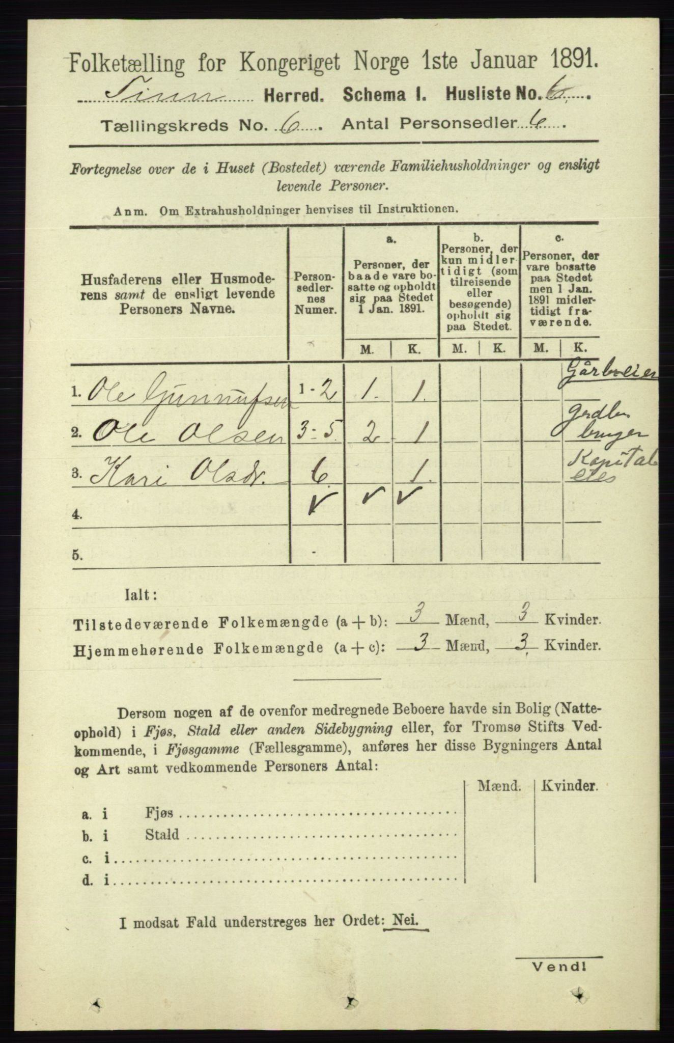 RA, 1891 census for 0826 Tinn, 1891, p. 1164