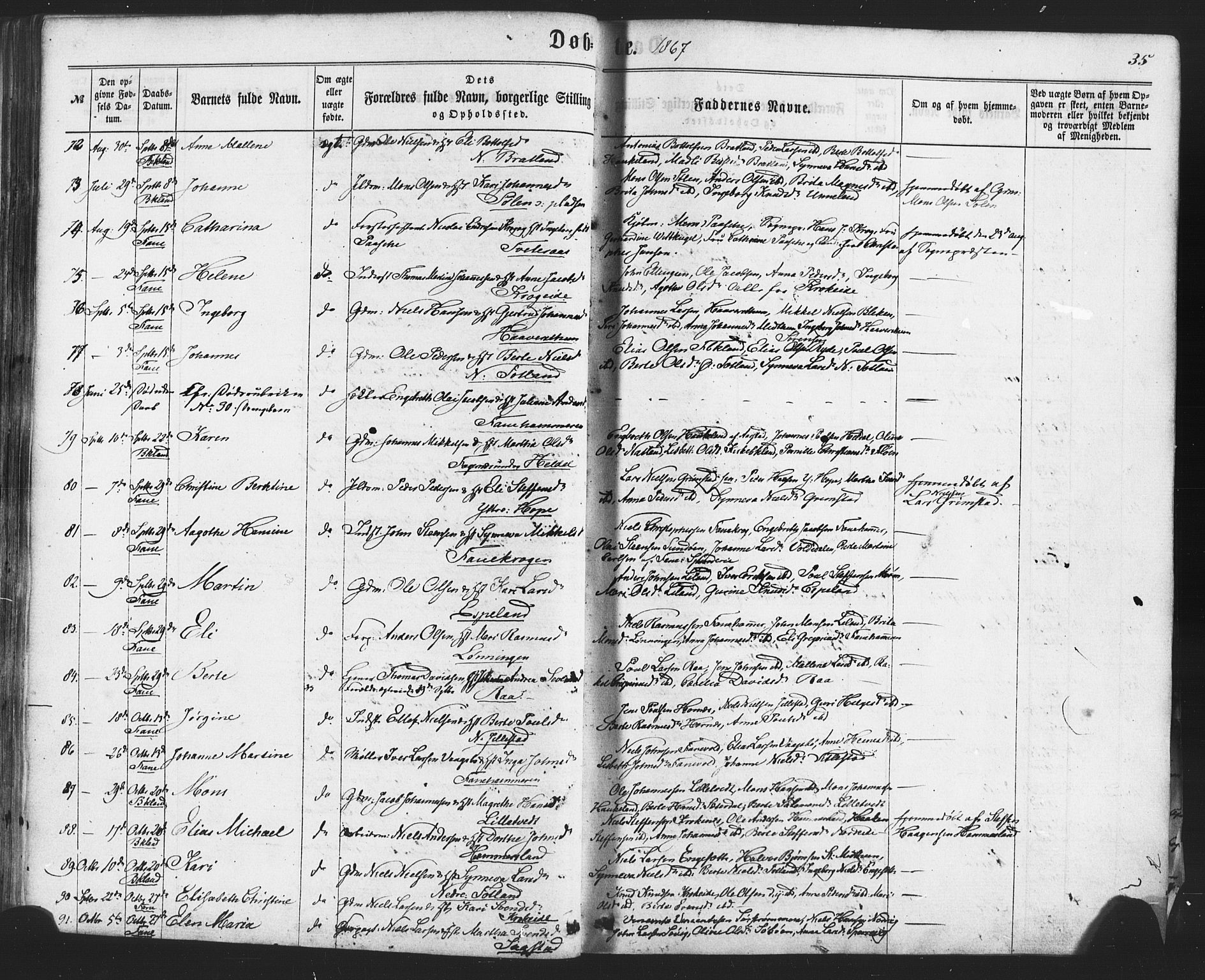 Fana Sokneprestembete, AV/SAB-A-75101/H/Haa/Haaa/L0012: Parish register (official) no. A 12, 1862-1878, p. 35