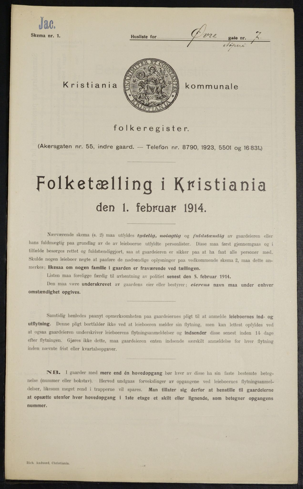 OBA, Municipal Census 1914 for Kristiania, 1914, p. 130884