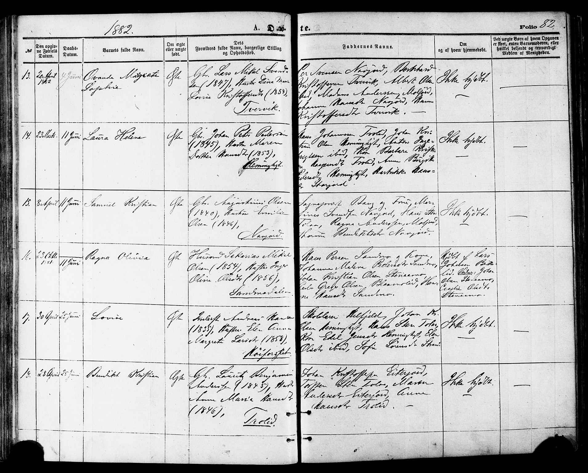 Ministerialprotokoller, klokkerbøker og fødselsregistre - Nordland, SAT/A-1459/846/L0645: Parish register (official) no. 846A03, 1872-1886, p. 82