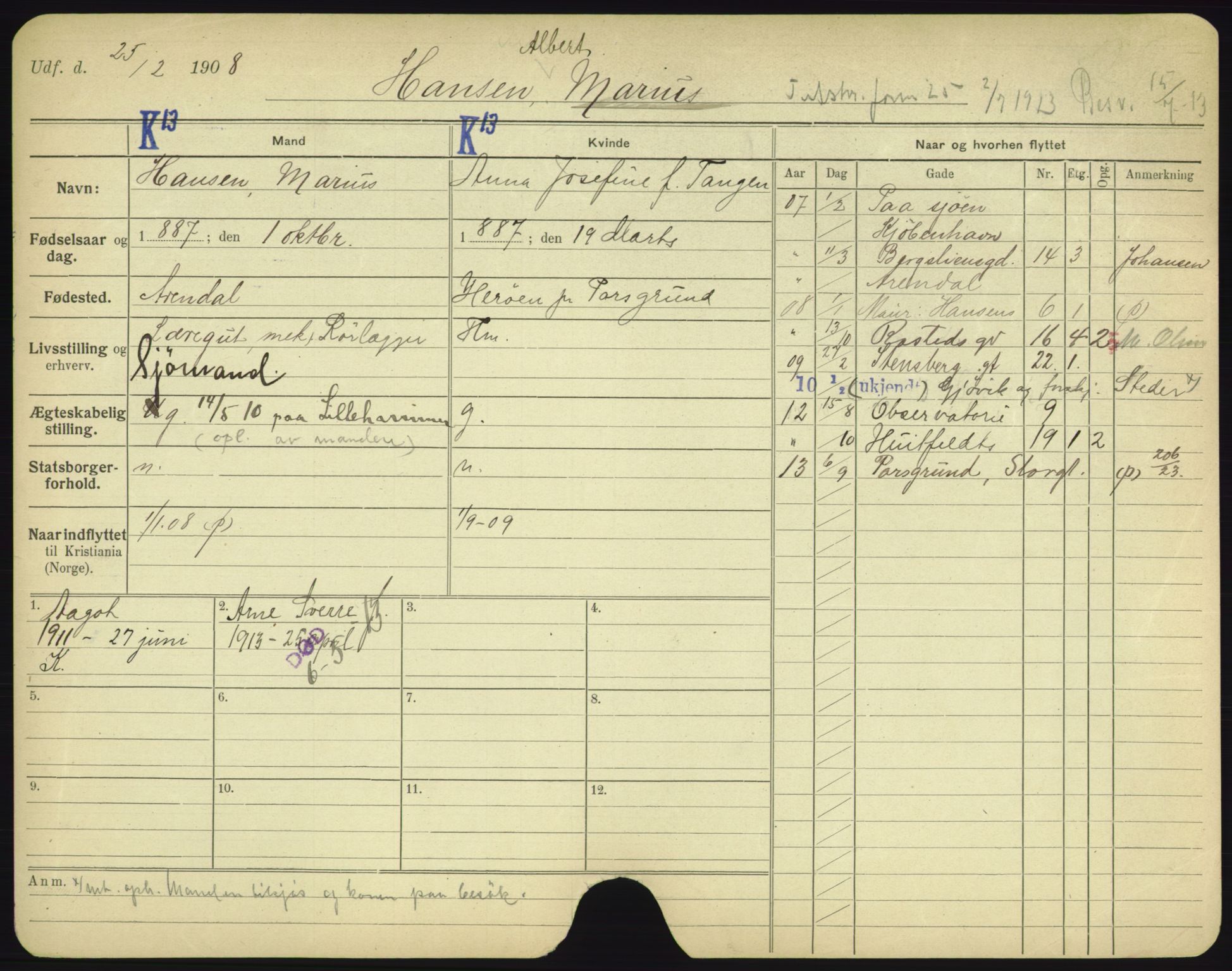 Oslo folkeregister, Registerkort, AV/SAO-A-11715/F/Fa/Fac/L0004: Menn, 1906-1914, p. 252a