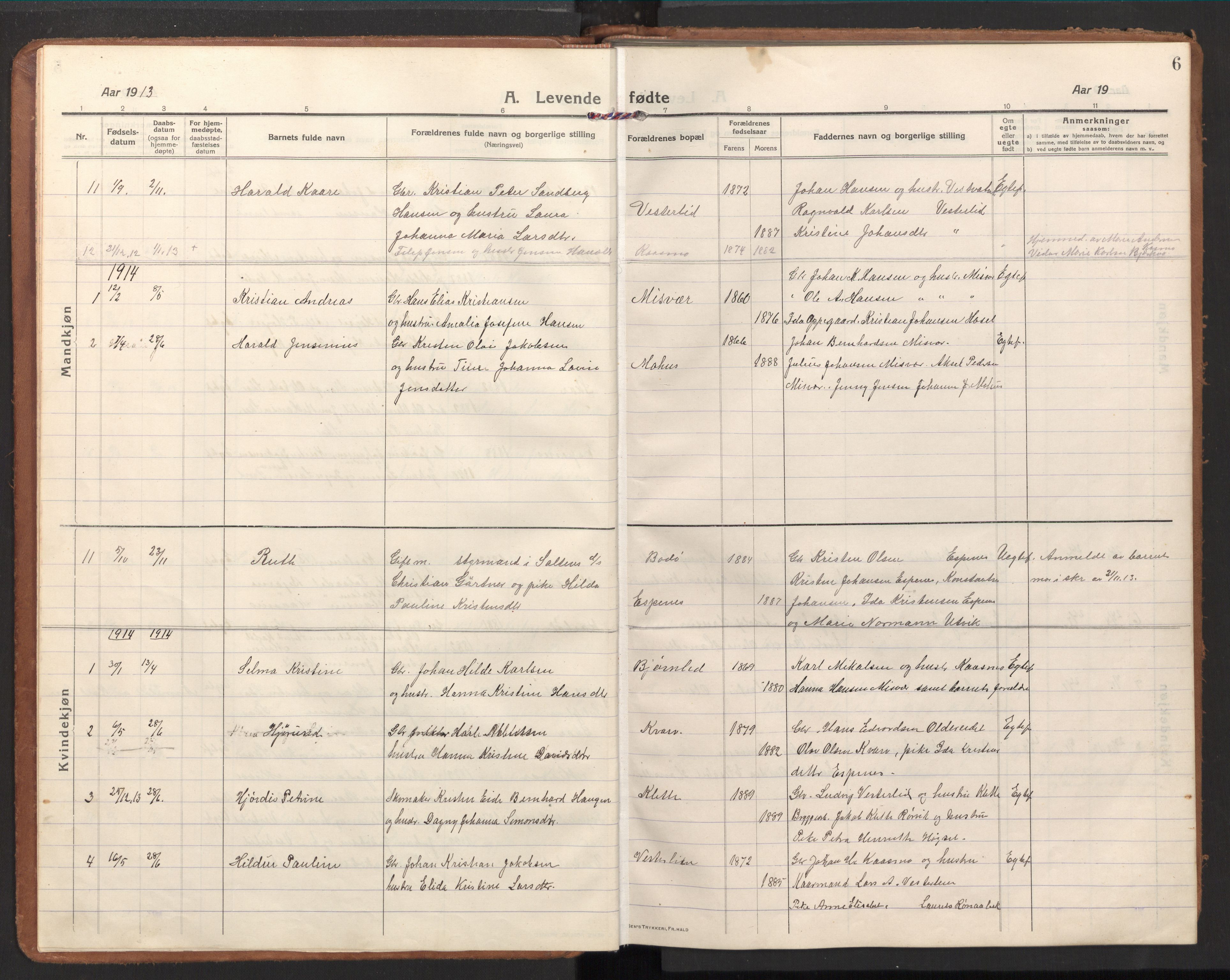 Ministerialprotokoller, klokkerbøker og fødselsregistre - Nordland, SAT/A-1459/848/L0688: Parish register (official) no. 848A01, 1913-1935, p. 6
