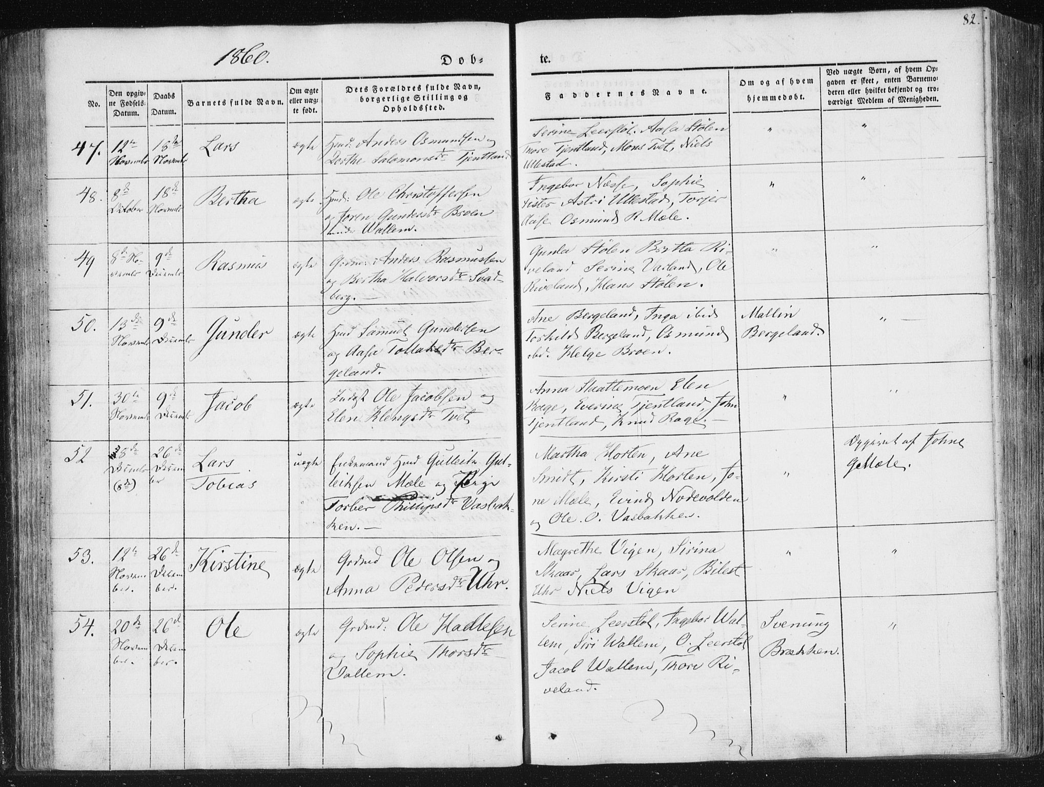 Hjelmeland sokneprestkontor, AV/SAST-A-101843/01/IV/L0008: Parish register (official) no. A 8, 1842-1861, p. 82