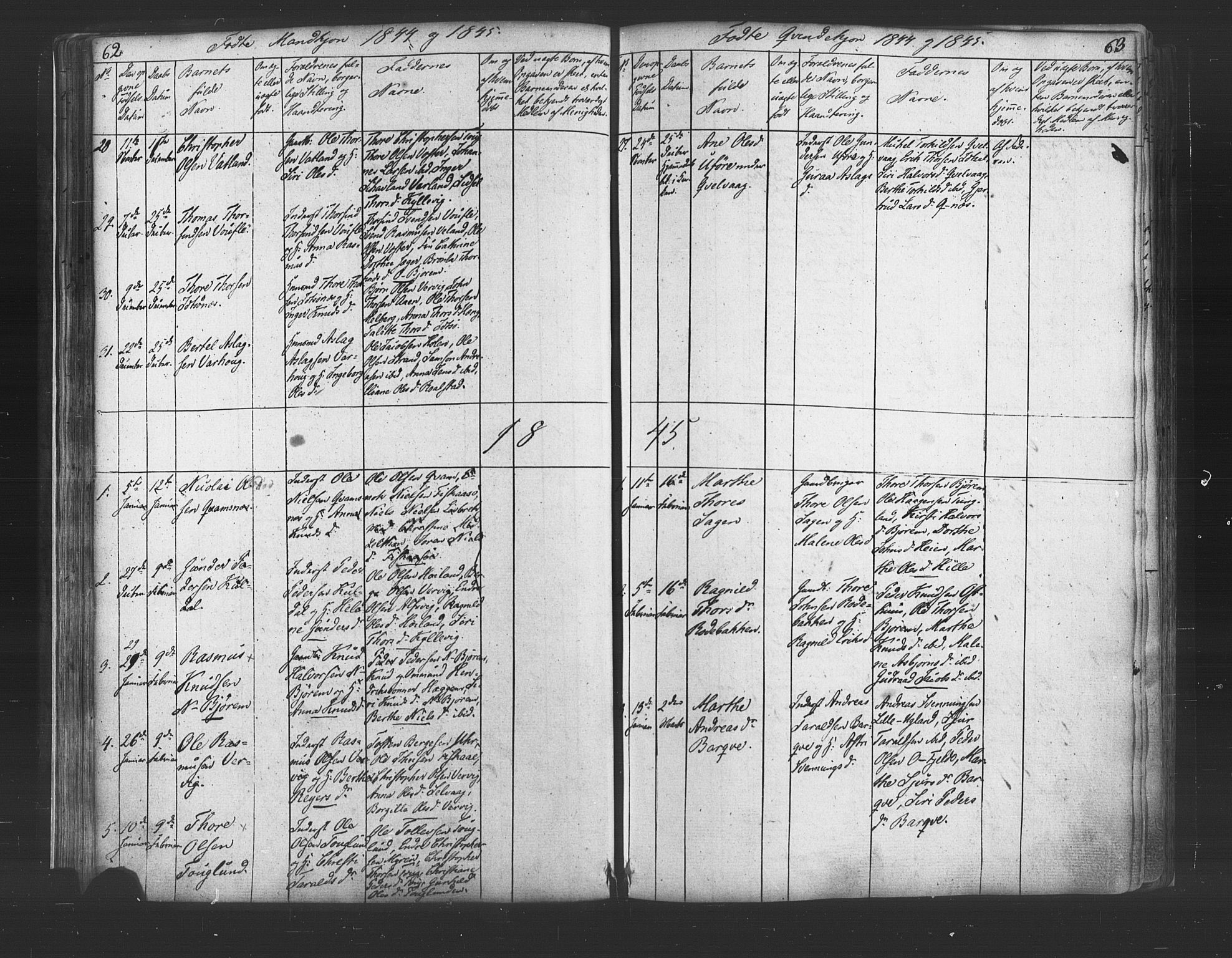 Strand sokneprestkontor, SAST/A-101828/H/Ha/Haa/L0006: Parish register (official) no. A 6, 1834-1854, p. 62-63