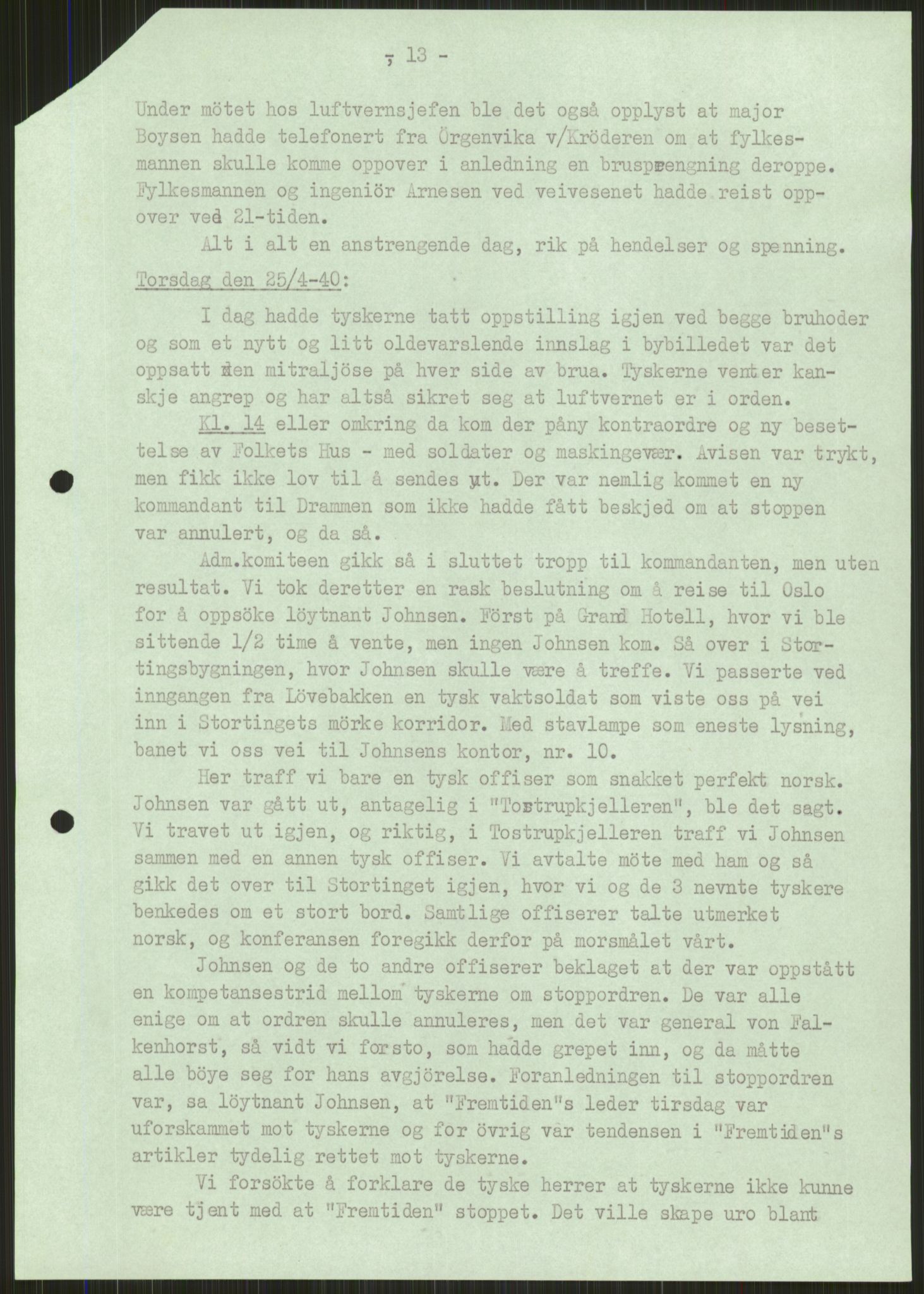 Forsvaret, Forsvarets krigshistoriske avdeling, AV/RA-RAFA-2017/Y/Ya/L0014: II-C-11-31 - Fylkesmenn.  Rapporter om krigsbegivenhetene 1940., 1940, p. 300