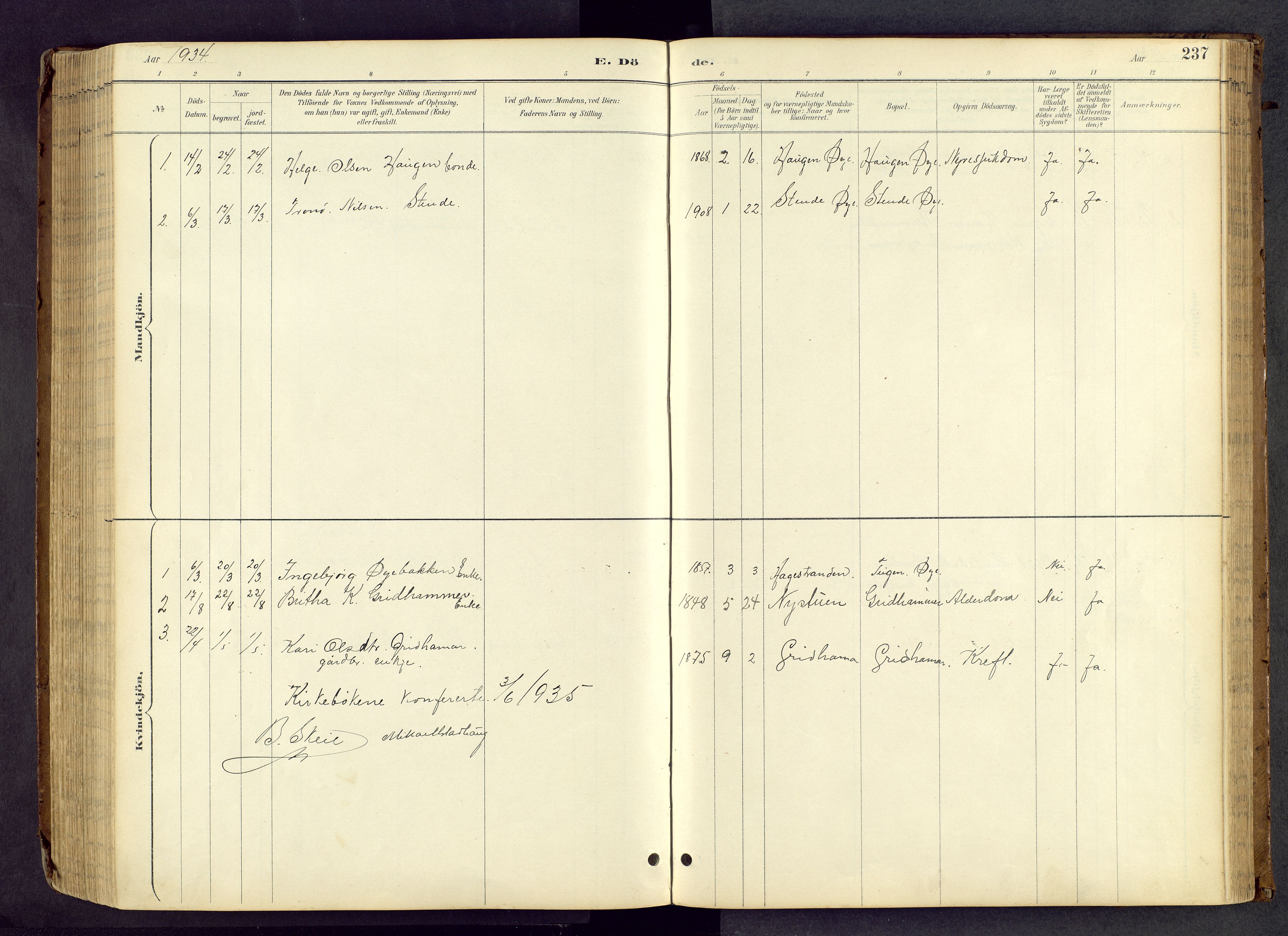 Vang prestekontor, Valdres, SAH/PREST-140/H/Hb/L0005: Parish register (copy) no. 5, 1889-1945, p. 237