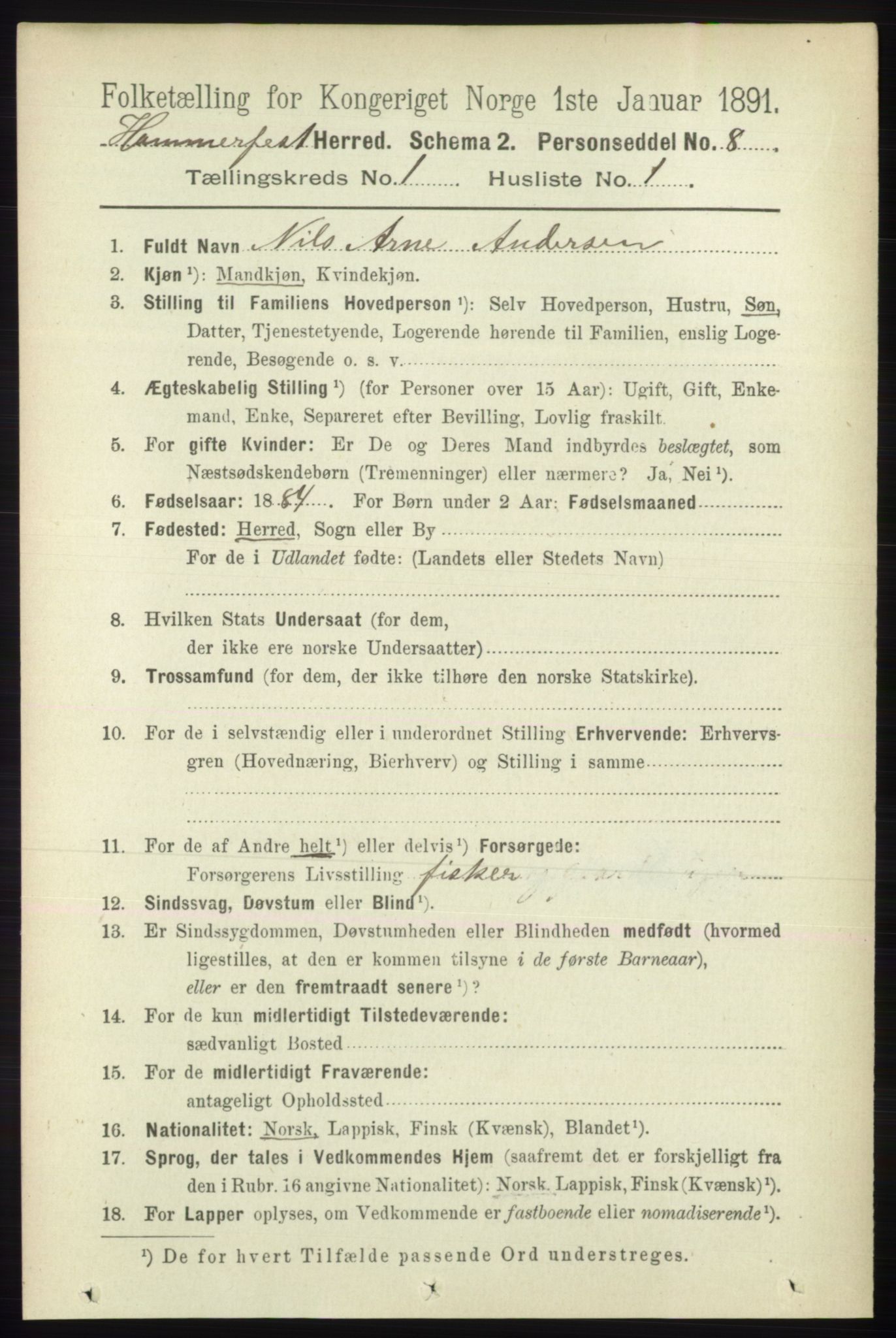 RA, 1891 census for 2016 Hammerfest, 1891, p. 89