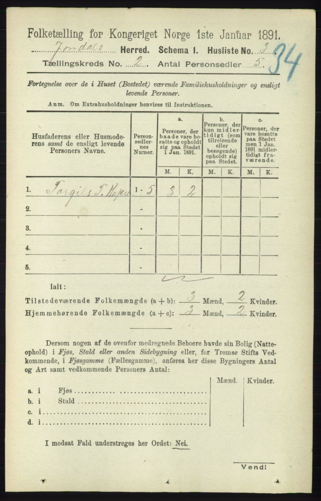 RA, 1891 census for 1227 Jondal, 1891, p. 779