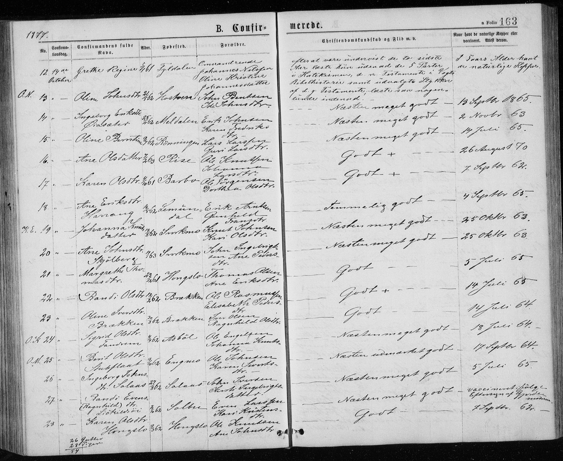 Ministerialprotokoller, klokkerbøker og fødselsregistre - Sør-Trøndelag, AV/SAT-A-1456/671/L0843: Parish register (copy) no. 671C02, 1873-1892, p. 163