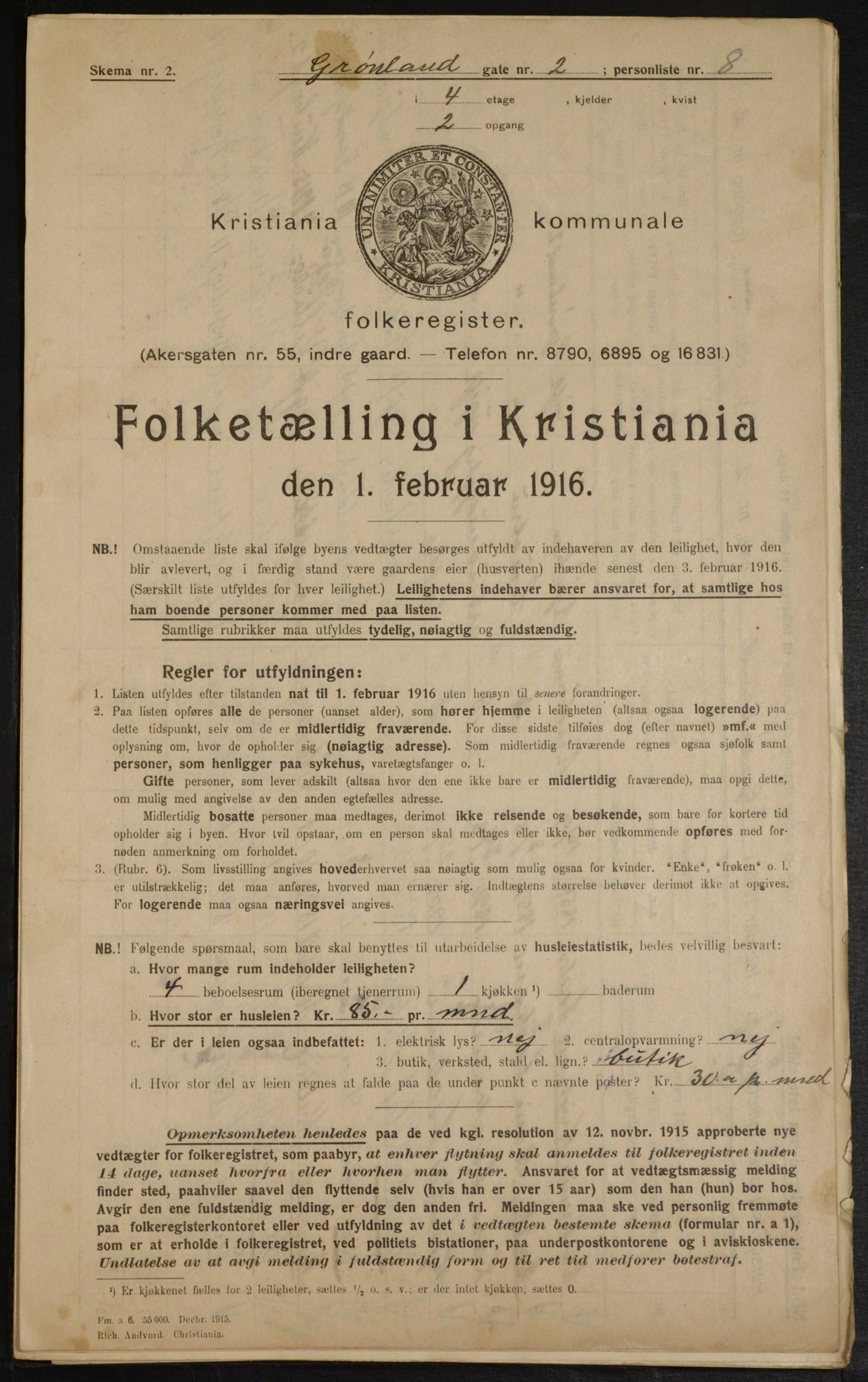 OBA, Municipal Census 1916 for Kristiania, 1916, p. 31687