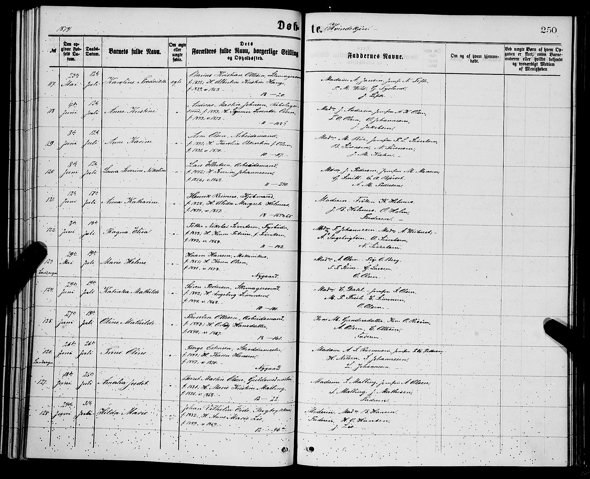 Domkirken sokneprestembete, SAB/A-74801/H/Hab/L0013: Parish register (copy) no. B 6, 1869-1876, p. 250