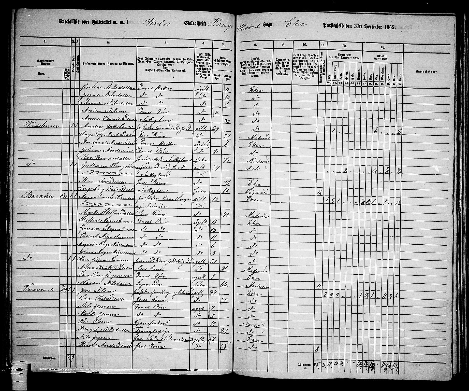 RA, 1865 census for Eiker, 1865, p. 150