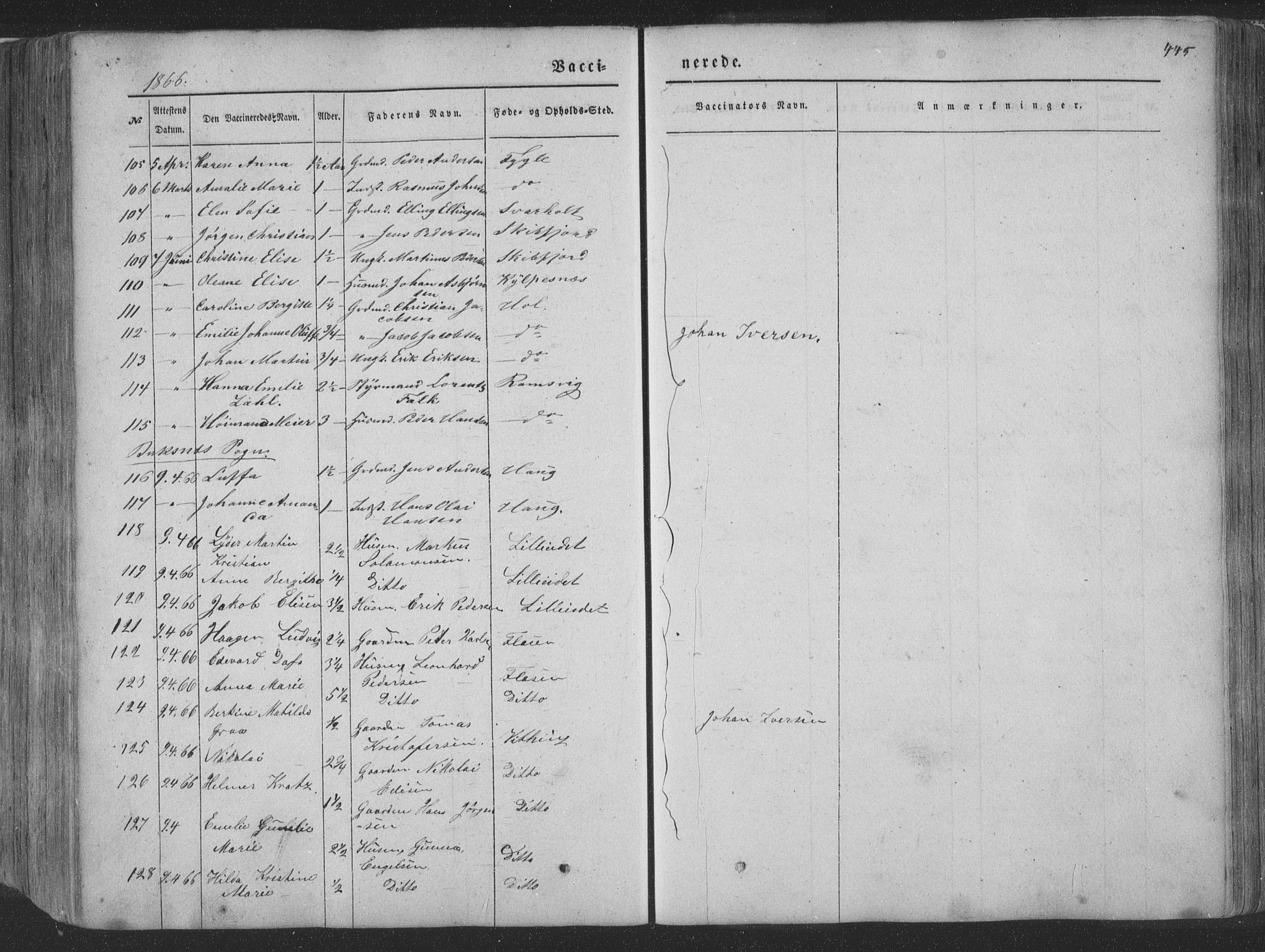 Ministerialprotokoller, klokkerbøker og fødselsregistre - Nordland, AV/SAT-A-1459/881/L1165: Parish register (copy) no. 881C02, 1854-1876, p. 445