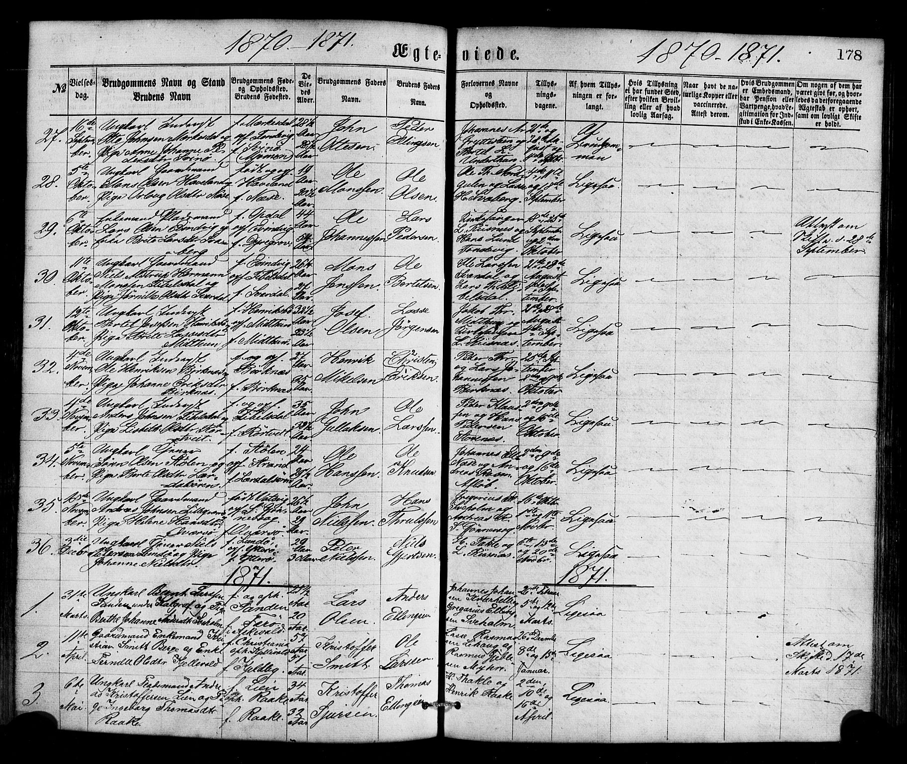 Gulen sokneprestembete, SAB/A-80201/H/Haa/Haaa/L0023: Parish register (official) no. A 23, 1870-1880, p. 178