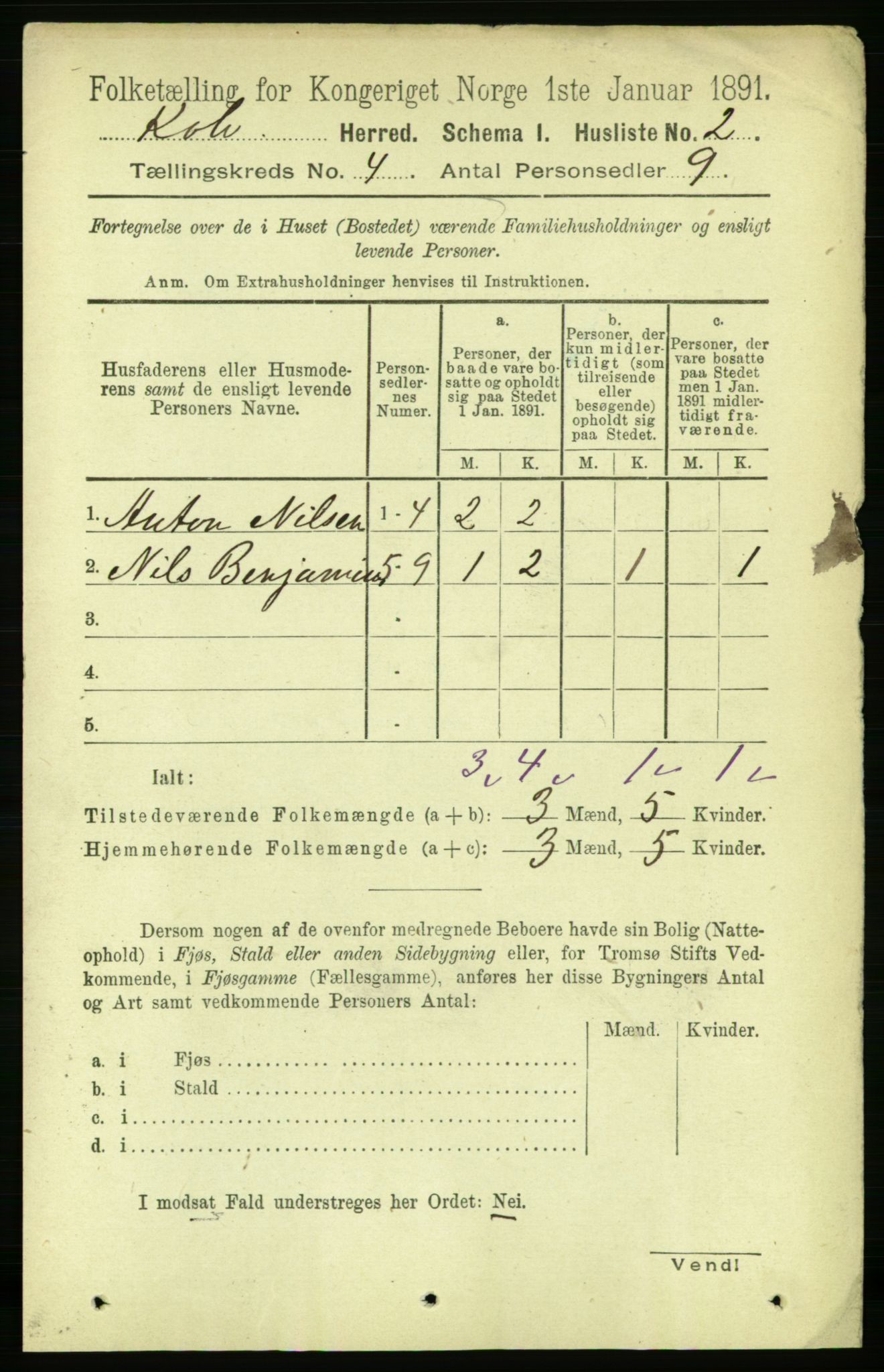 RA, 1891 census for 1752 Kolvereid, 1891, p. 1363