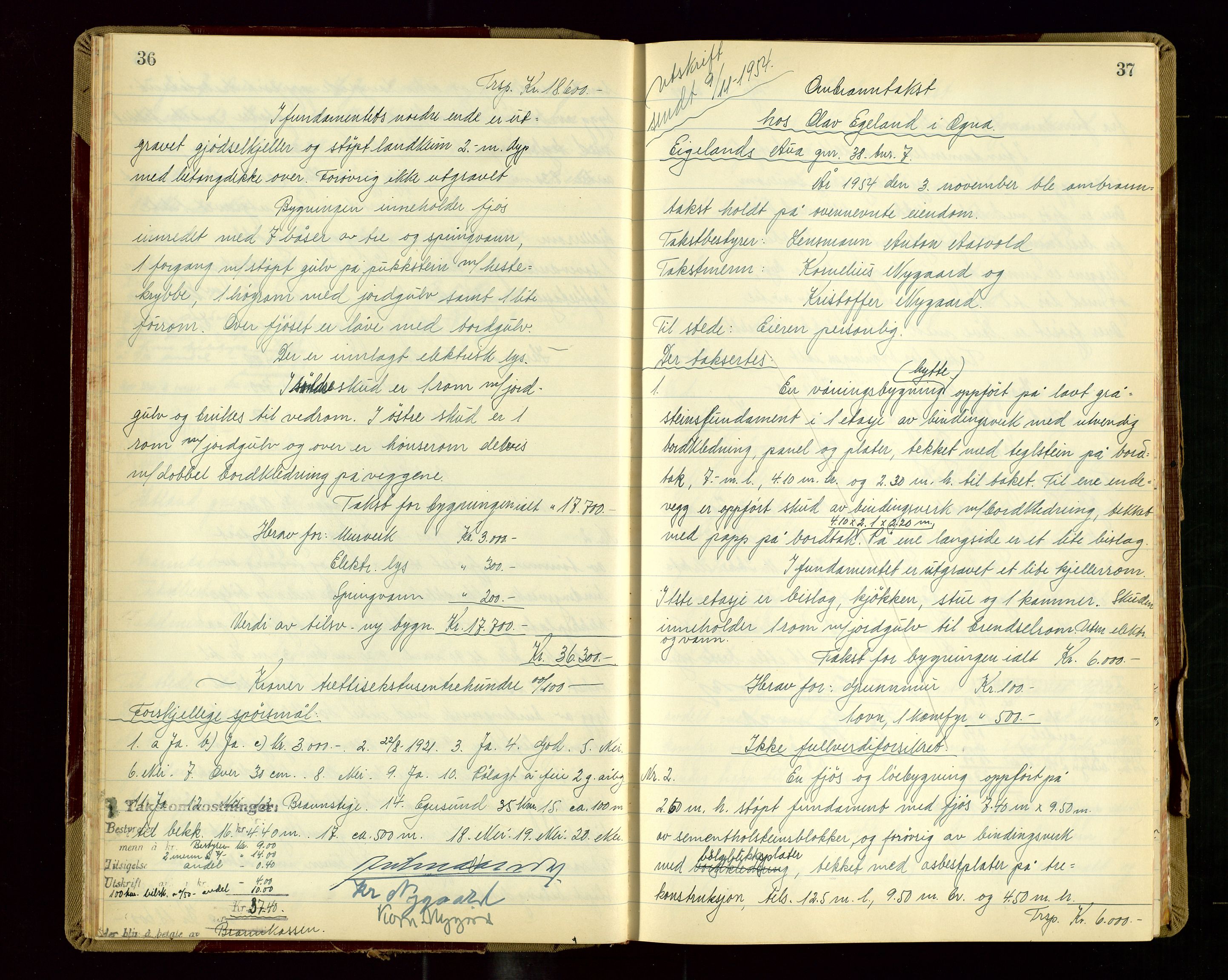 Eigersund lensmannskontor, AV/SAST-A-100171/Goa/L0013: "Branntakstprotokoll", 1954-1955, p. 36-37