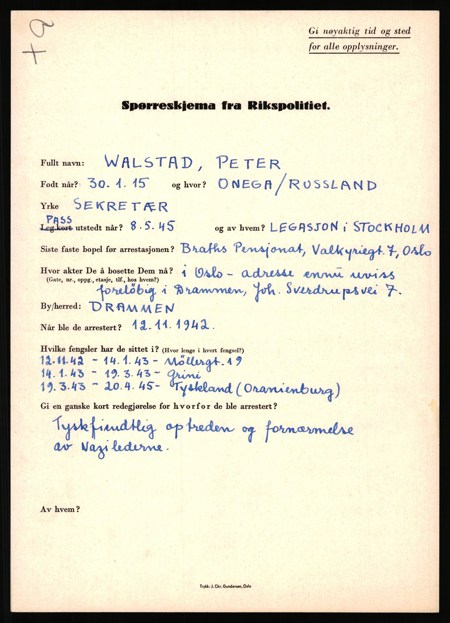 Rikspolitisjefen, AV/RA-S-1560/L/L0017: Tidemann, Hermann G. - Veum, Tjostolv, 1940-1945, p. 868