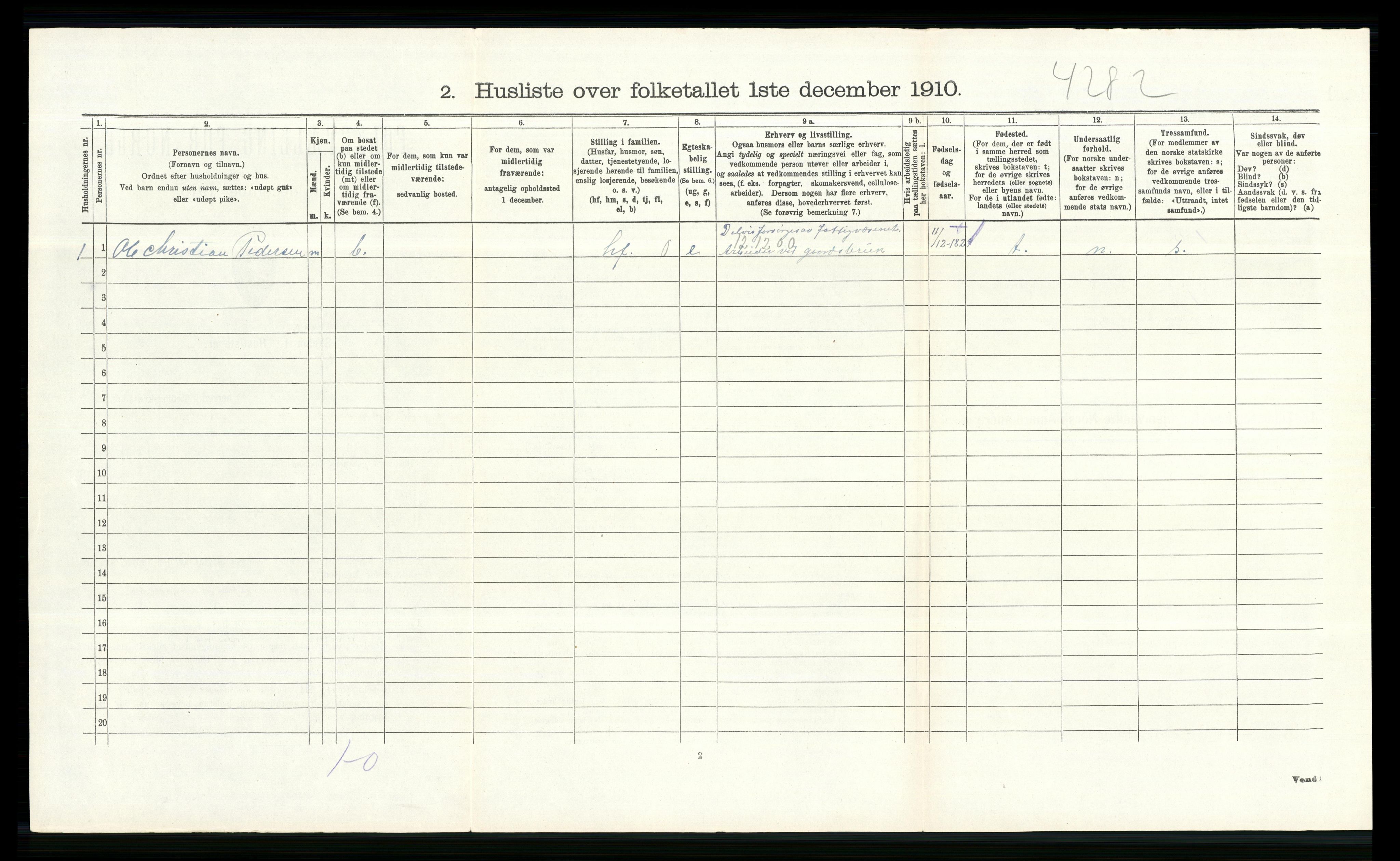 RA, 1910 census for Vestre Toten, 1910, p. 374