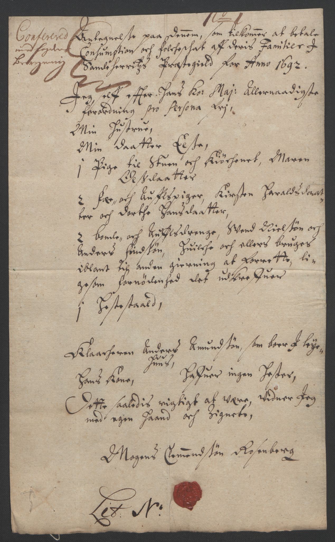 Rentekammeret inntil 1814, Reviderte regnskaper, Fogderegnskap, AV/RA-EA-4092/R33/L1973: Fogderegnskap Larvik grevskap, 1692, p. 121