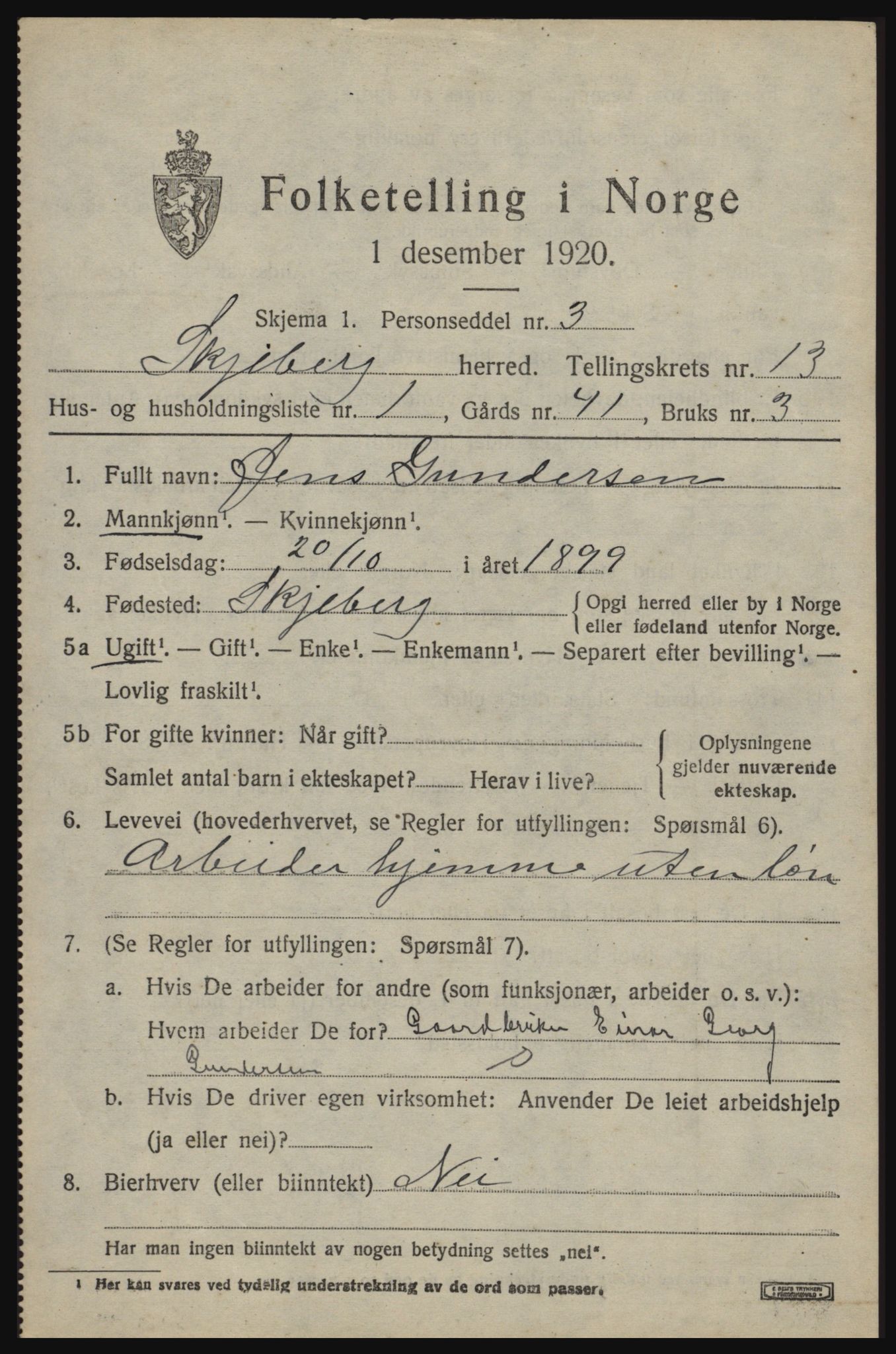 SAO, 1920 census for Skjeberg, 1920, p. 11639