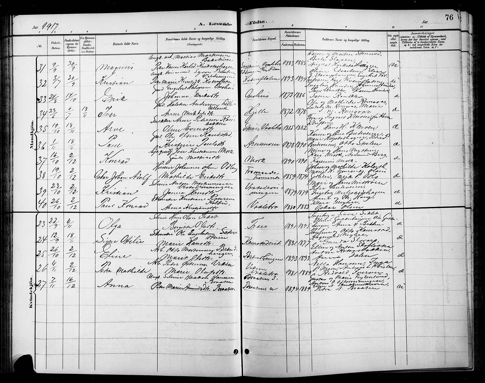 Ringebu prestekontor, SAH/PREST-082/H/Ha/Hab/L0009: Parish register (copy) no. 9, 1899-1921, p. 76