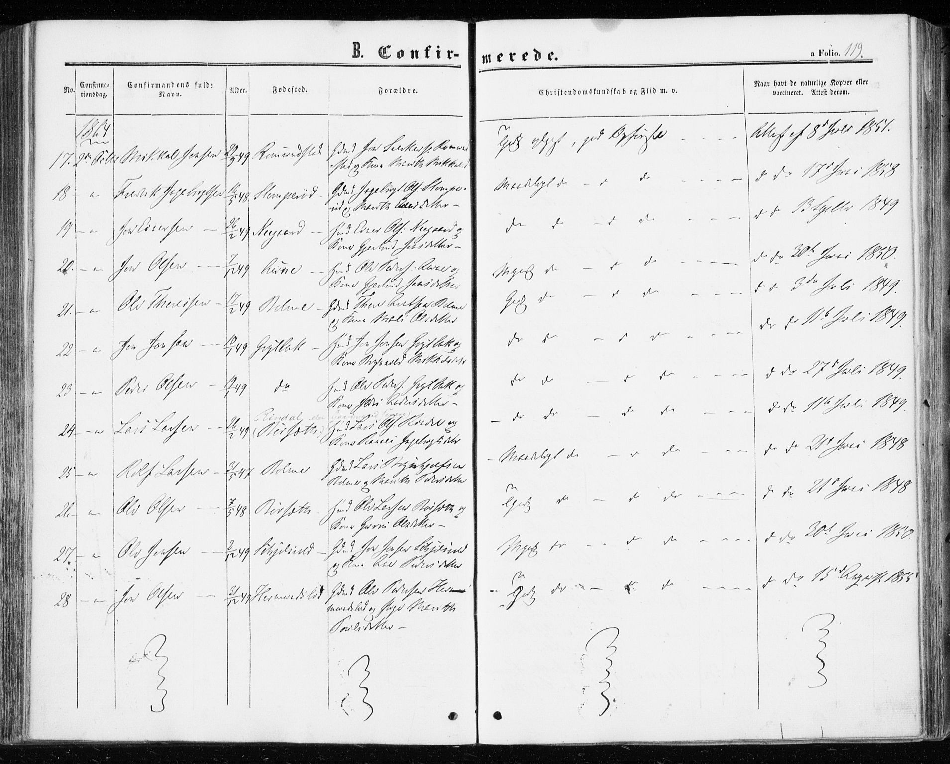 Ministerialprotokoller, klokkerbøker og fødselsregistre - Møre og Romsdal, AV/SAT-A-1454/598/L1067: Parish register (official) no. 598A01, 1858-1871, p. 119