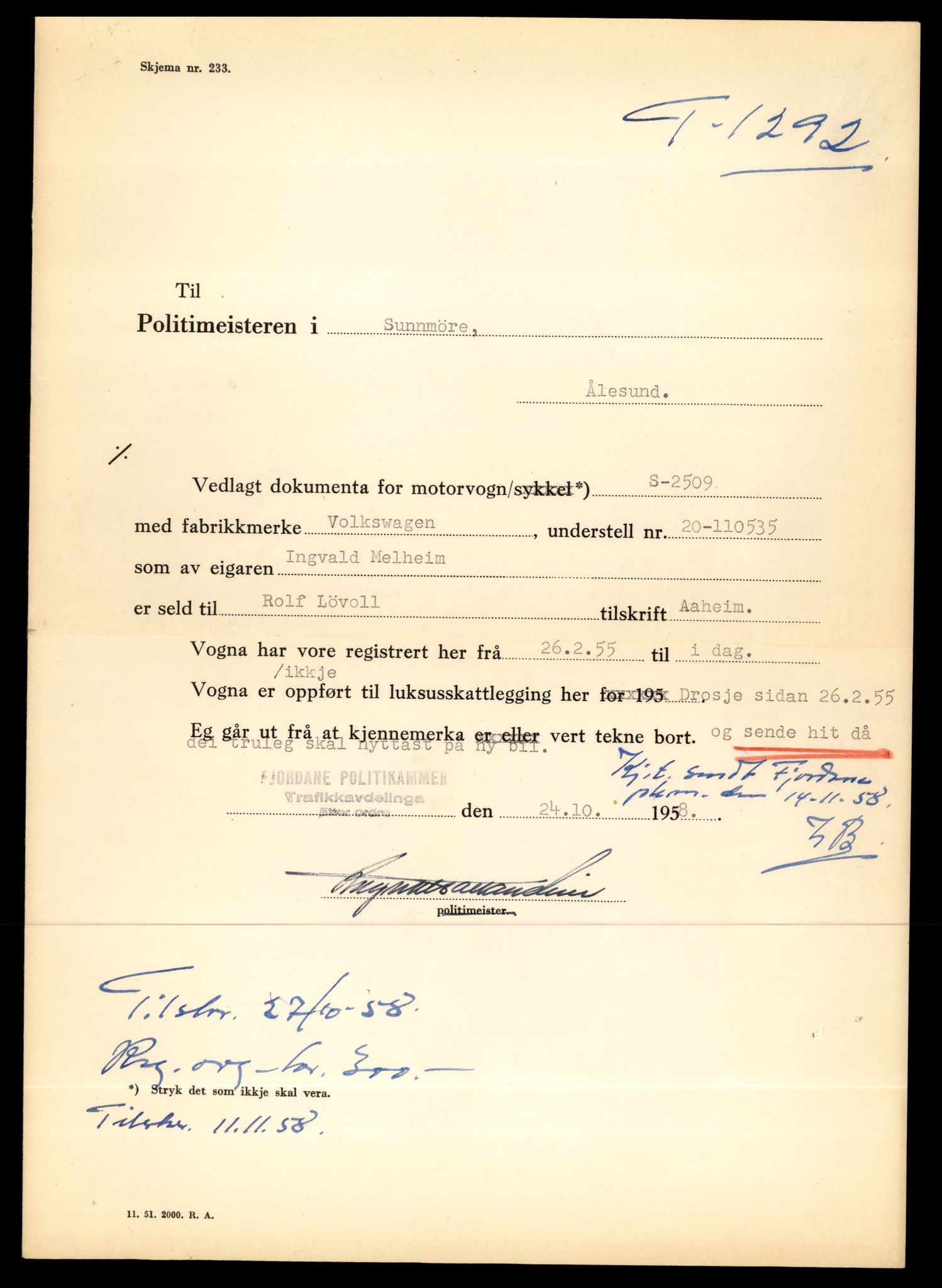 Møre og Romsdal vegkontor - Ålesund trafikkstasjon, AV/SAT-A-4099/F/Fe/L0012: Registreringskort for kjøretøy T 1290 - T 1450, 1927-1998, p. 37