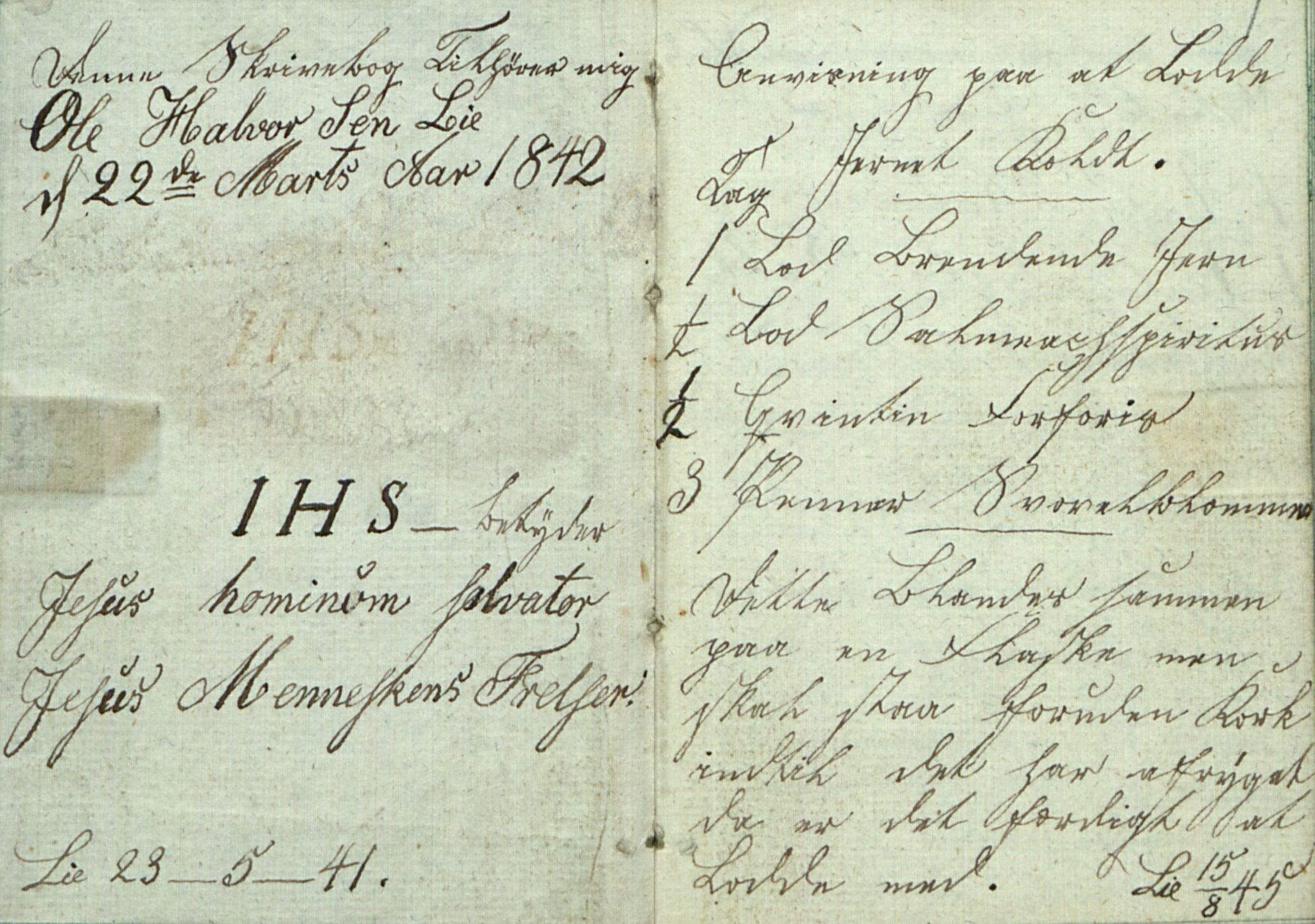 Rikard Berge, TEMU/TGM-A-1003/F/L0016/0020: 529-550 / 548 Lause papir tilhøyrande Halvor Lie, Øyfjell, 1842-1905, p. 1