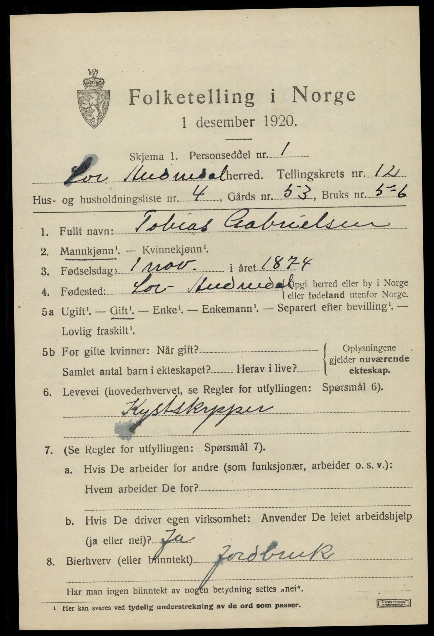 SAK, 1920 census for Sør-Audnedal, 1920, p. 4543