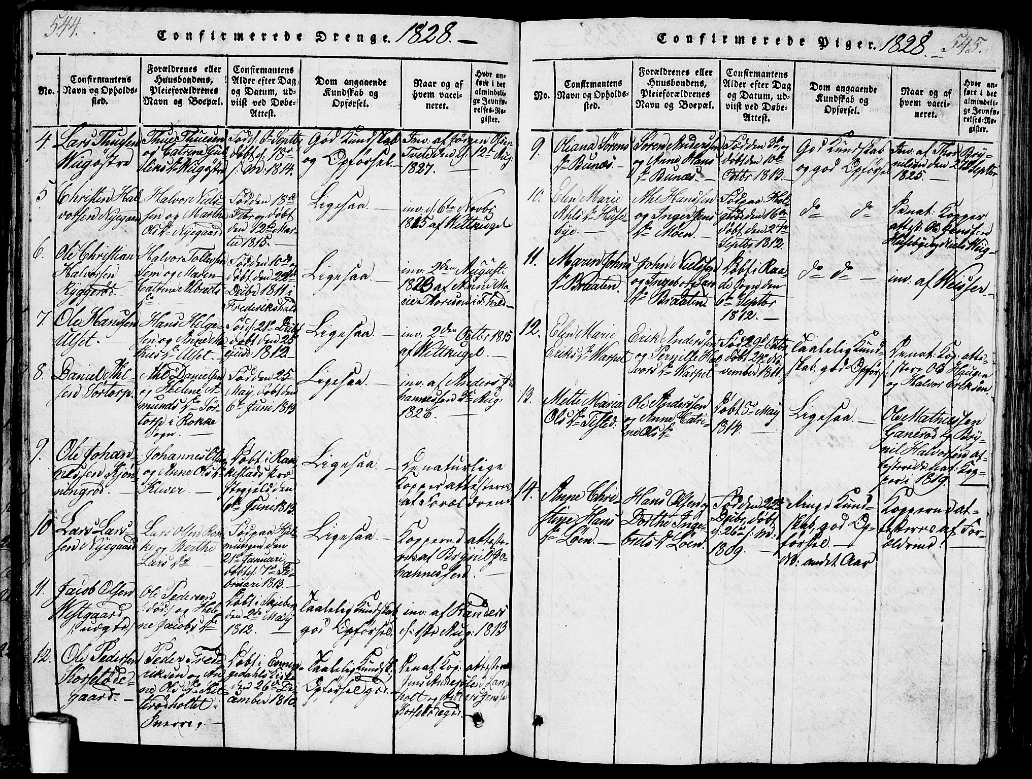 Berg prestekontor Kirkebøker, SAO/A-10902/G/Ga/L0001: Parish register (copy) no. I 1, 1815-1832, p. 544-545