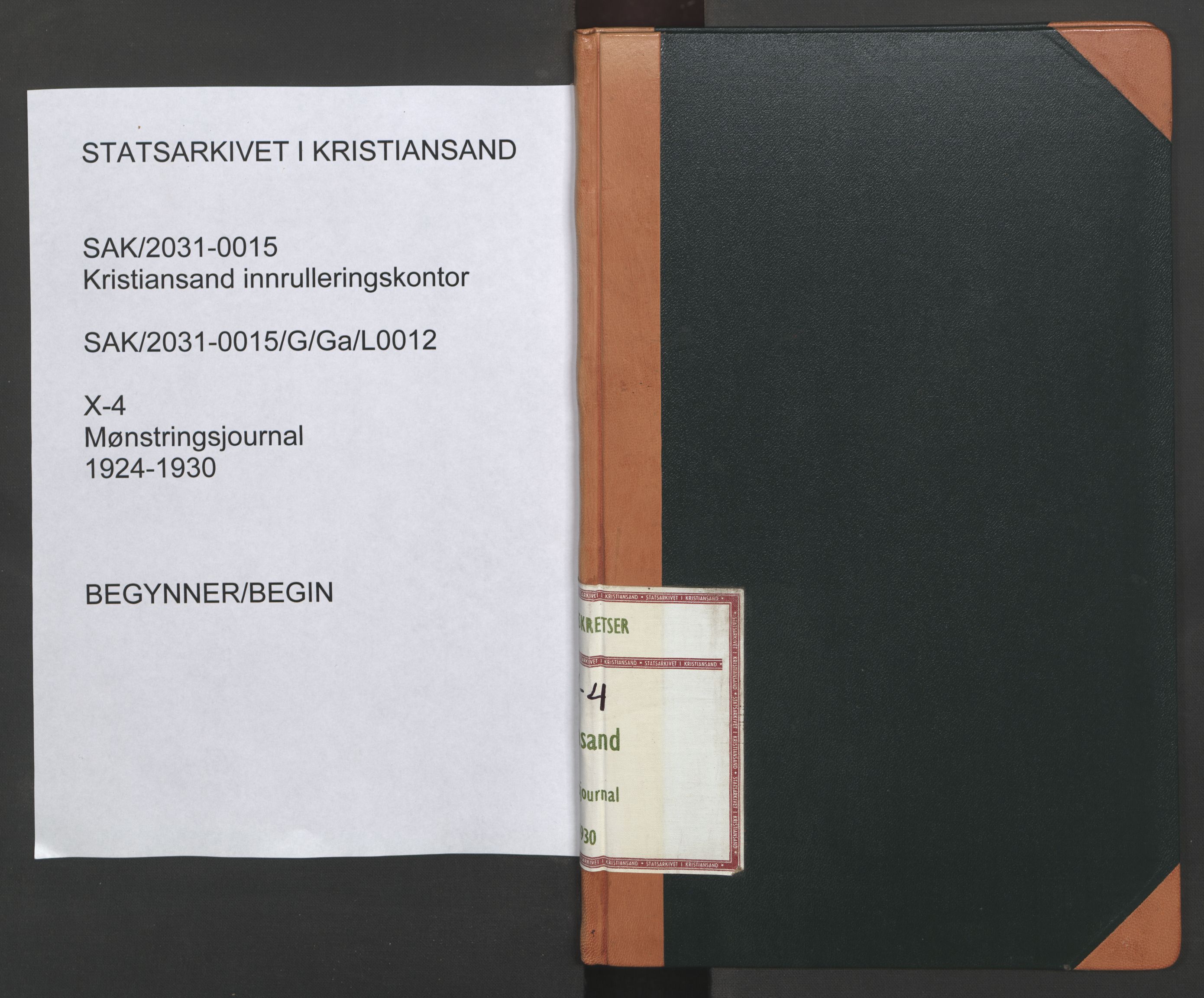 Kristiansand mønstringskrets, SAK/2031-0015/G/Ga/L0012: Mønstringsjournal, X-4, 1924-1930, p. 1
