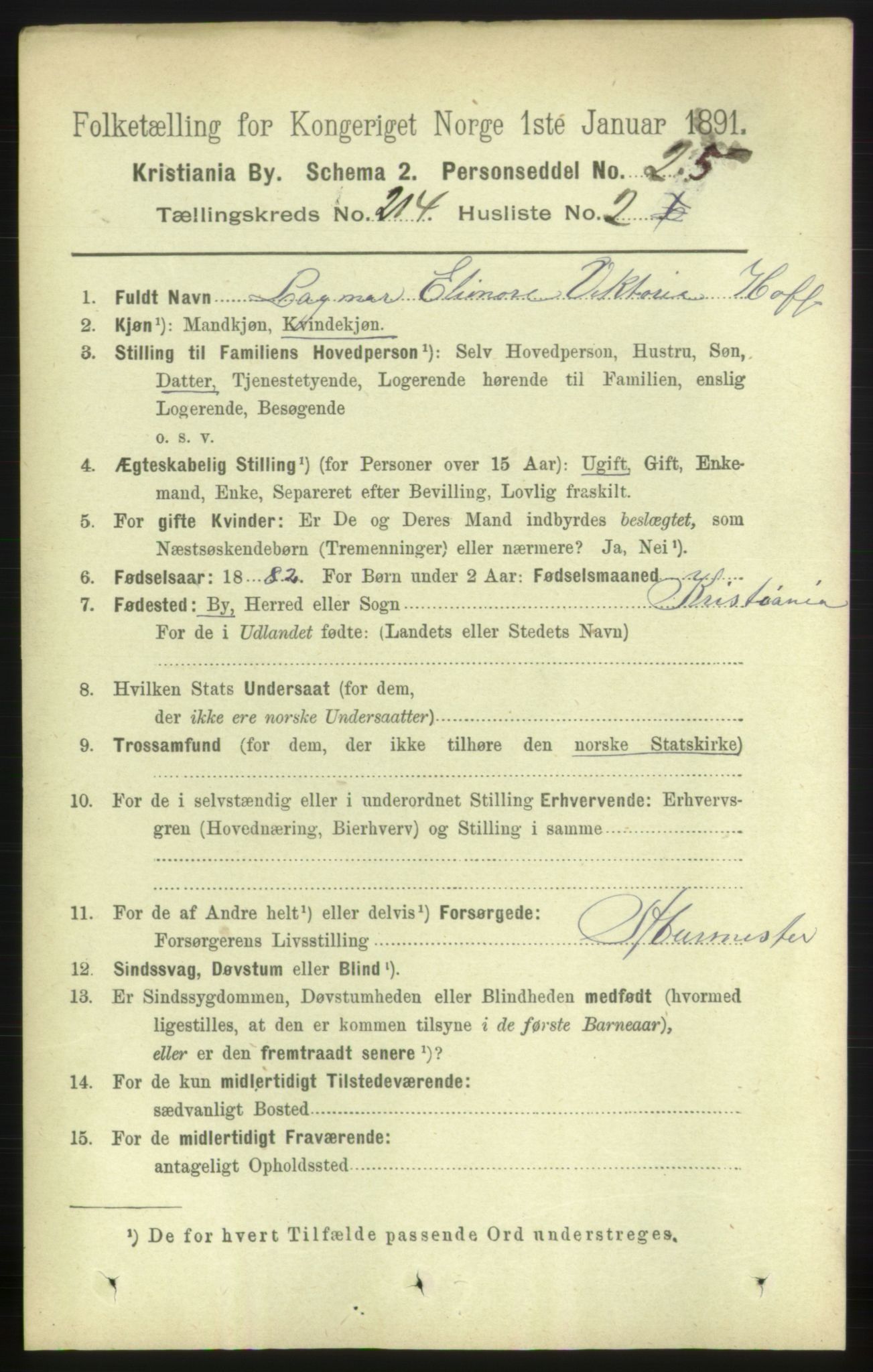 RA, 1891 census for 0301 Kristiania, 1891, p. 127308