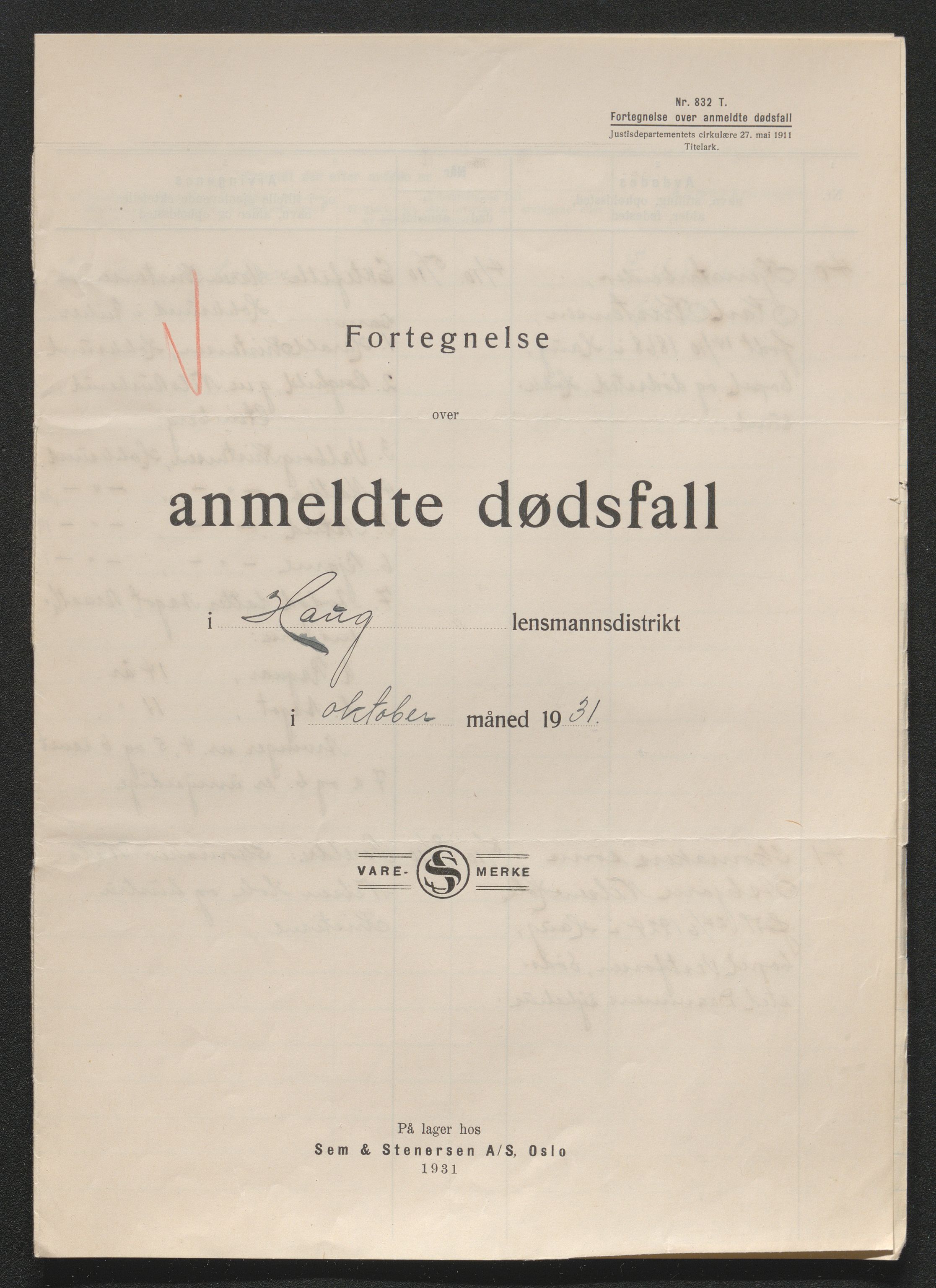 Eiker, Modum og Sigdal sorenskriveri, SAKO/A-123/H/Ha/Hab/L0046: Dødsfallsmeldinger, 1930-1931, p. 1154