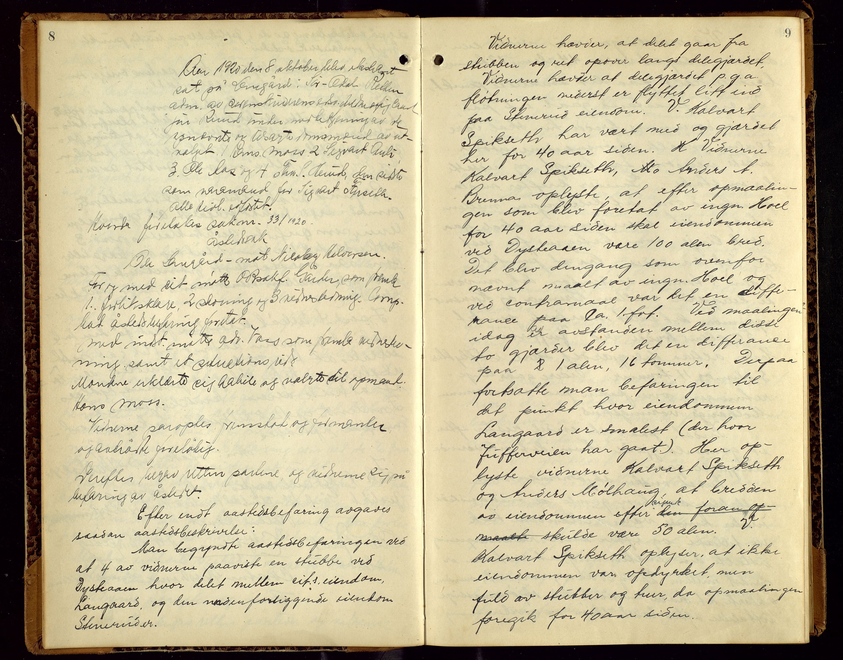 Vinger og Odal sorenskriveri, AV/SAH-TING-022/G/Gc/Gcc/L0009: Åstedsprotokoll - Vinger og Odal, 1920-1924, p. 8-9