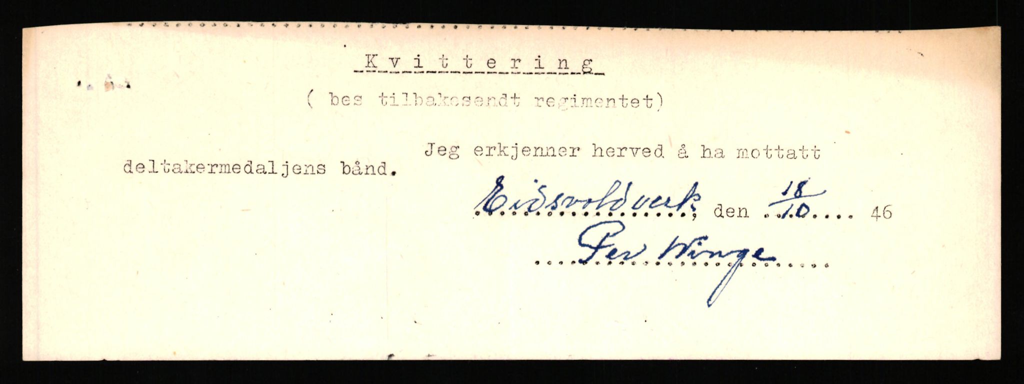 Forsvaret, Jegerkorpset - Akershus infantriregiment nr. 4, RA/RAFA-2947/D/Dd/L0056: DELTAKERMEDALJEN 2. VERDENSKRIG BOKS 4 N-Ø, 1945-1950, p. 1010