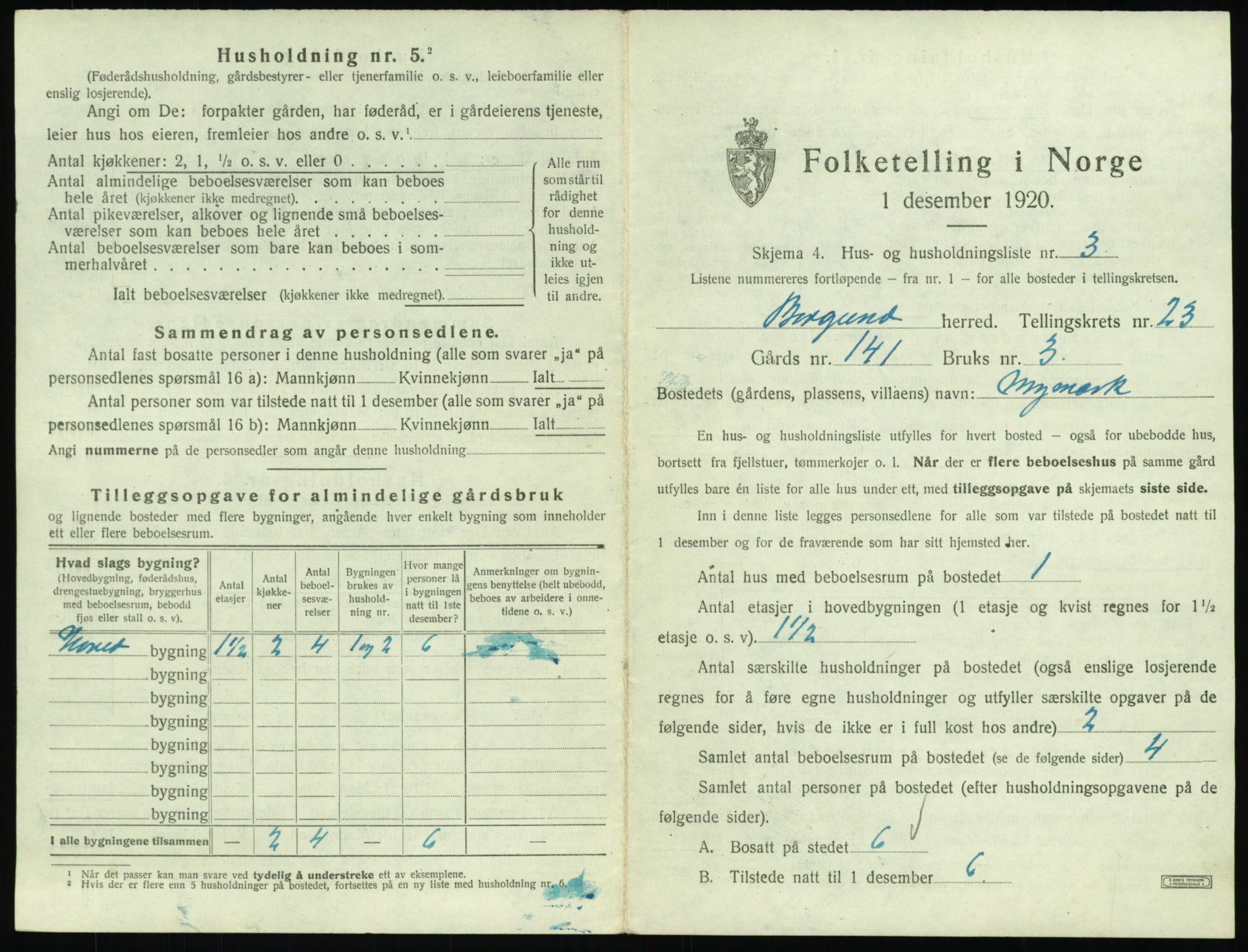 SAT, 1920 census for Borgund, 1920, p. 1964